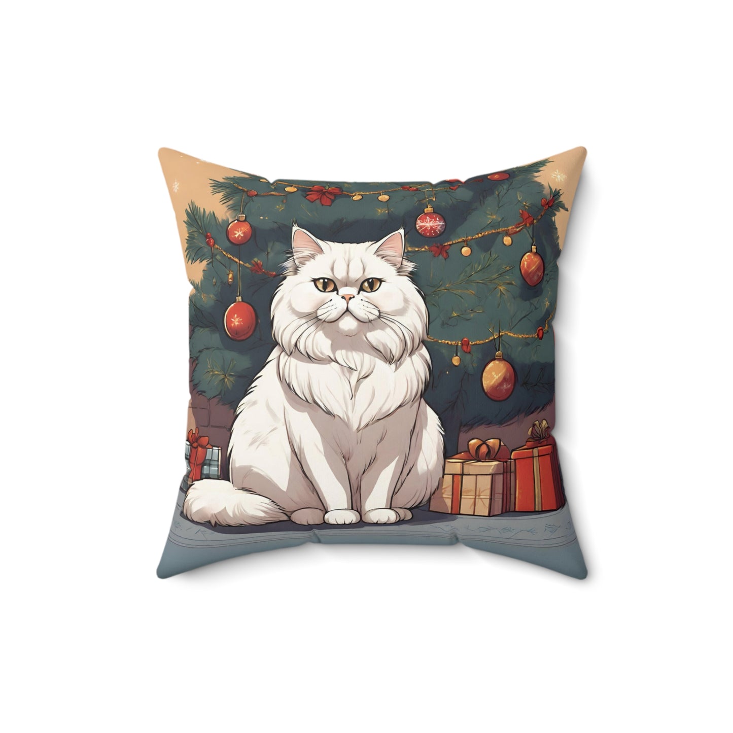 White Persian Cat Christmas Pillow