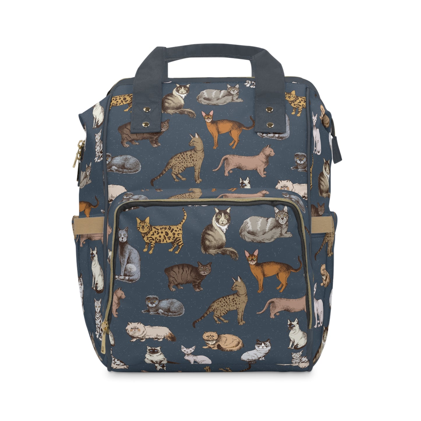 Cats Breeds Pattern Blue Large Capacity Backpack