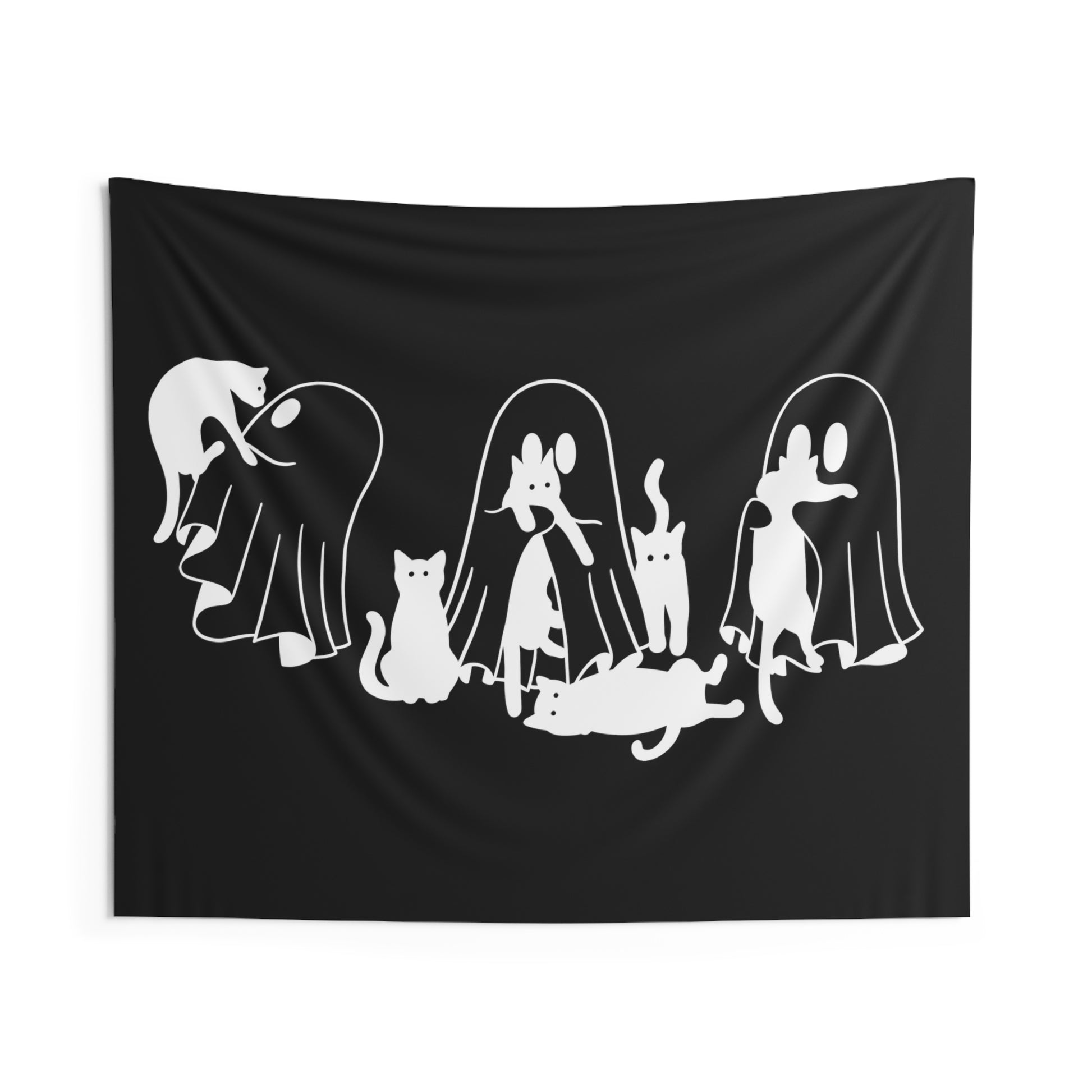 Cats and Ghost Indoor Wall Tapestries, Cat Halloween Tapestry, Spooky season room decor, Cute magical Home decor, Funny Halloween decor