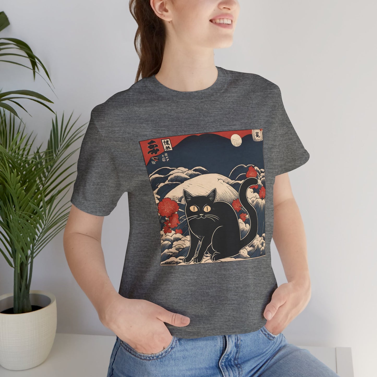 Funny Black Cat Ukiyo-e Style T-shirt