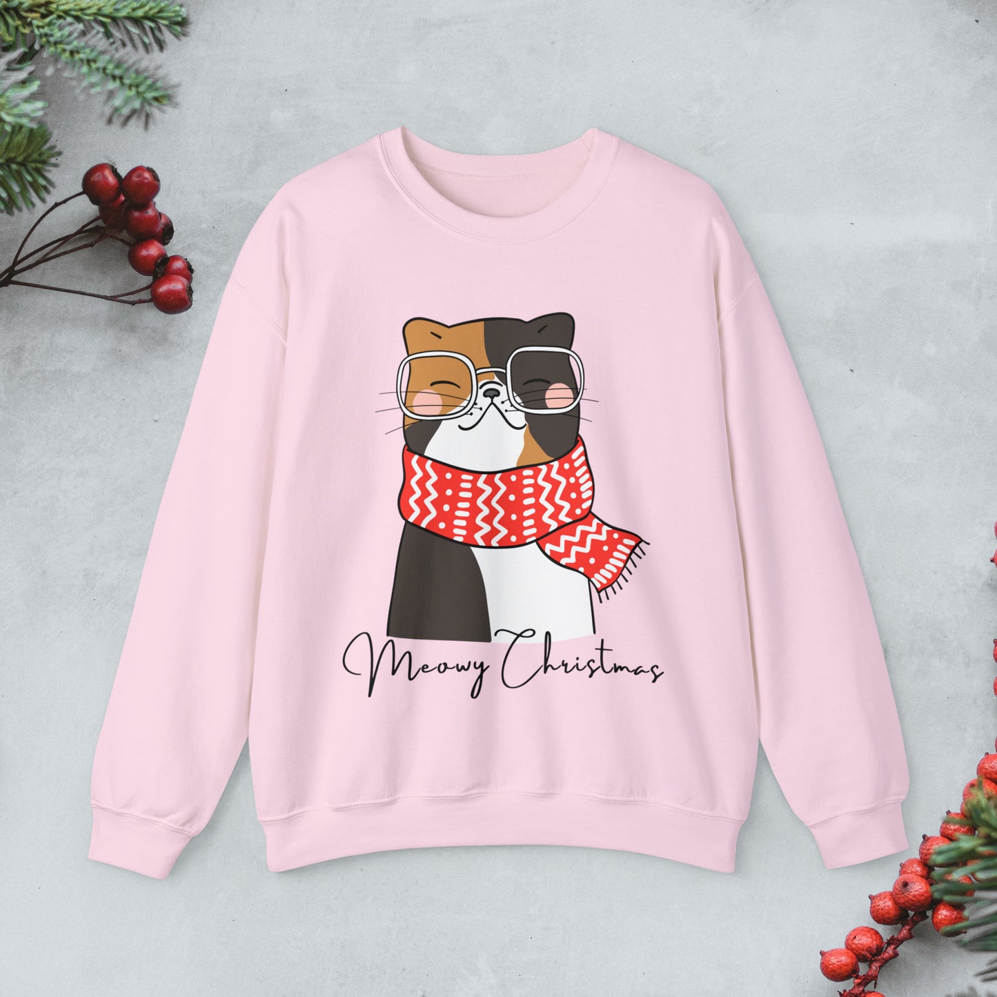 Nerdy Cat Christmas Sweatshirt, Cute cat xmas Pullover, Funny cat Merry Christmas crewneck sweater, cat cozy jumper, Geeky cat lover gift