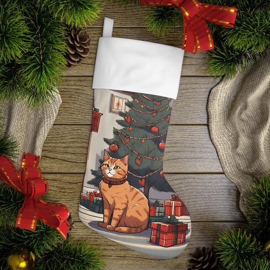 Ginger Cat Christmas Holiday Stocking, Cute cat xmas Stocking, Ginger cat festive christmas decoration, cozy ginger cat Christmas decor