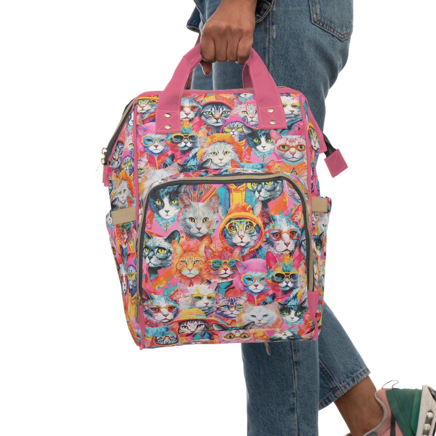 Hipster Cats Pattern Large Capacity Backpack