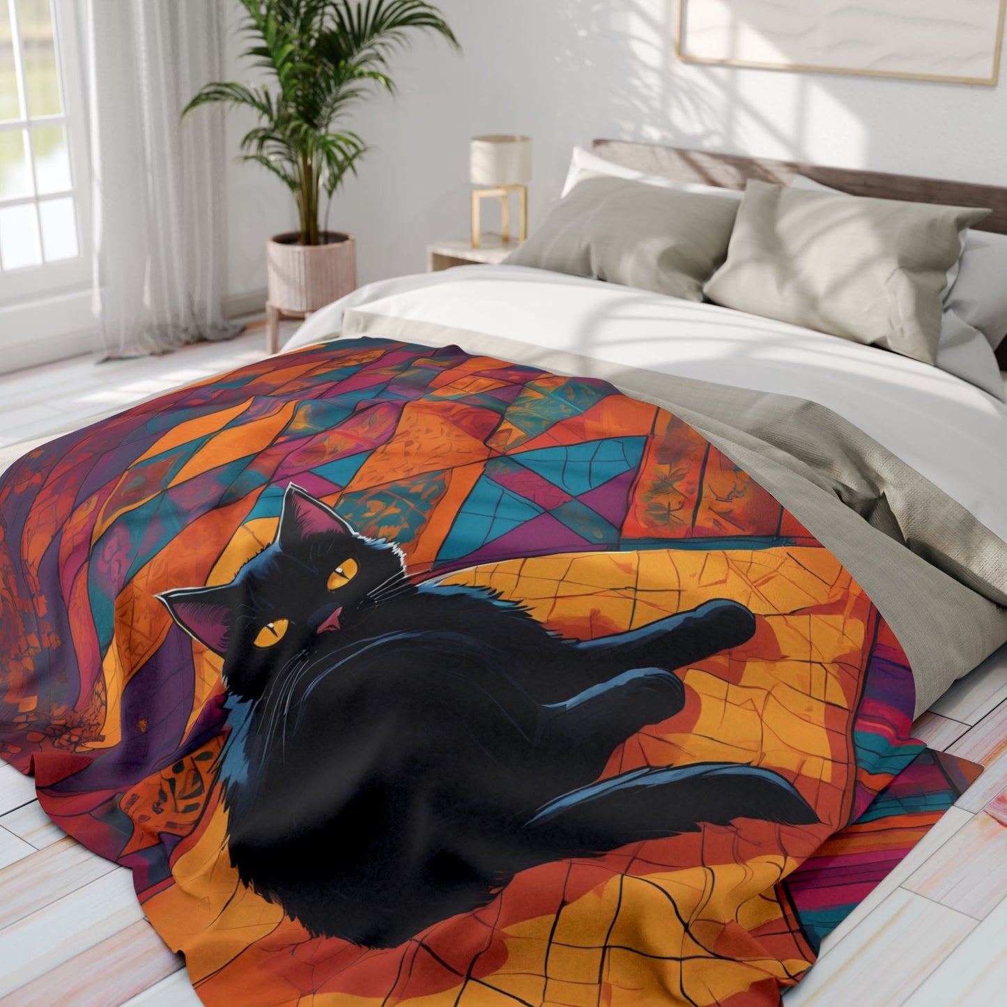 Stained Glass Black Cat Arctic Fleece Blanket