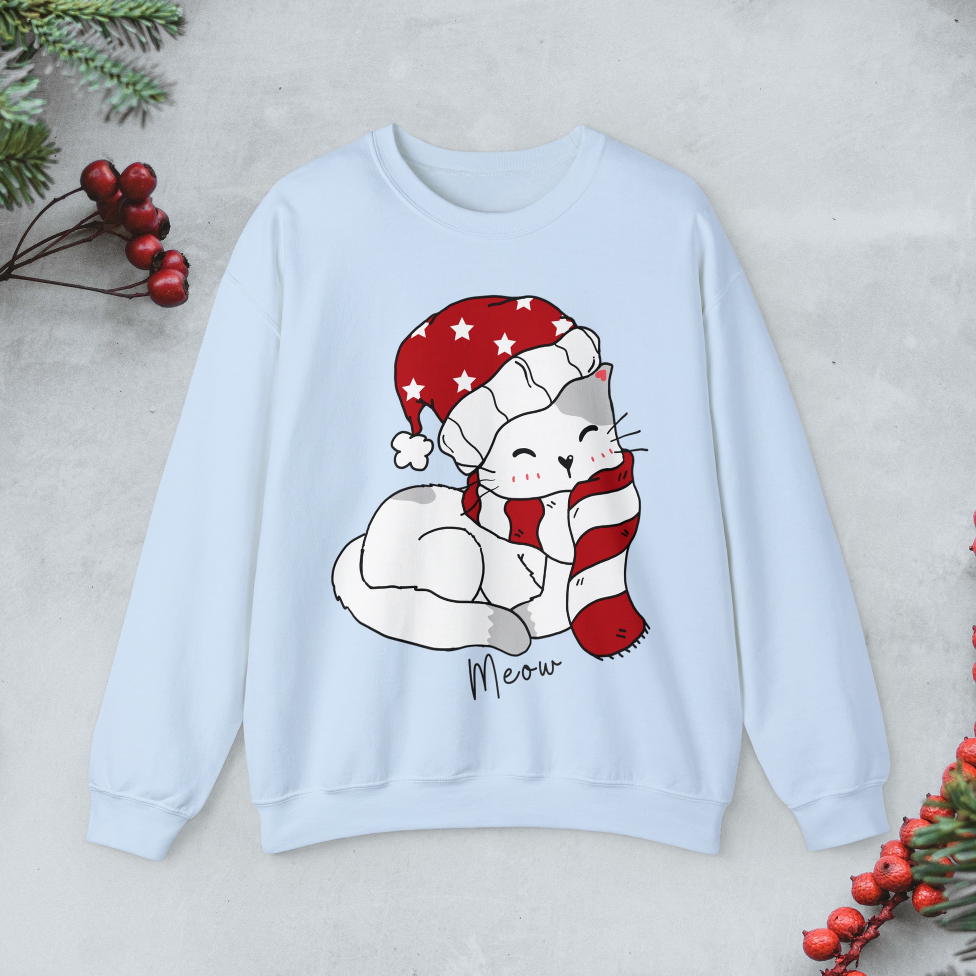 Cute cat Christmas Sweatshirt, Kawaii cat Merry xmas Pullover, Funny cat Merry Christmas crewneck sweater, cat cozy jumper, cat lover gift