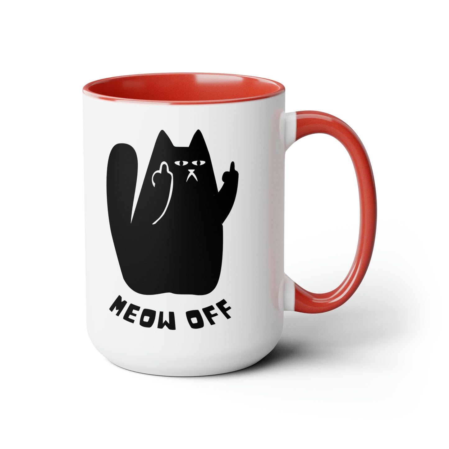 Black Cat pointing middle finger and says meow off Mug 15oz