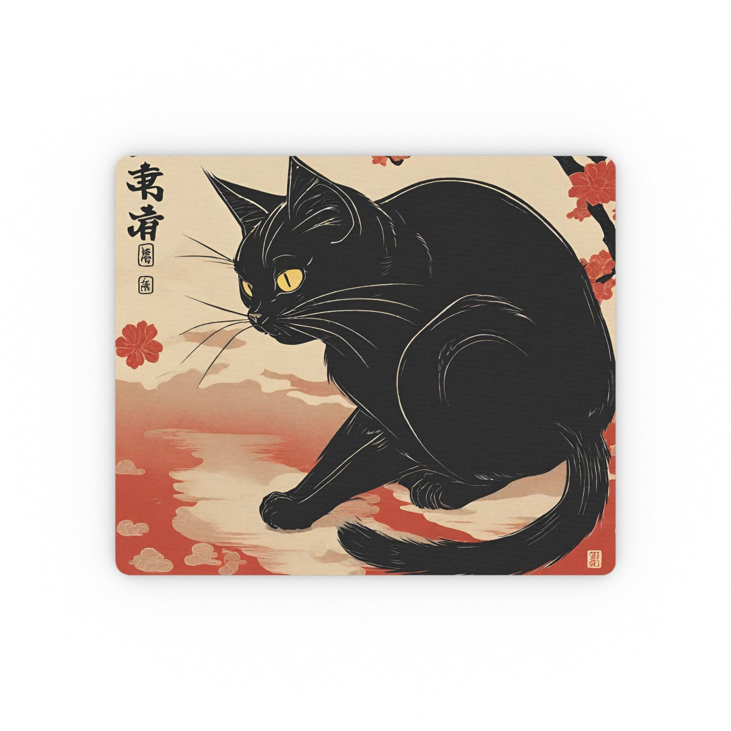 Black Cat Japanese Art Rectangular Mouse Pad