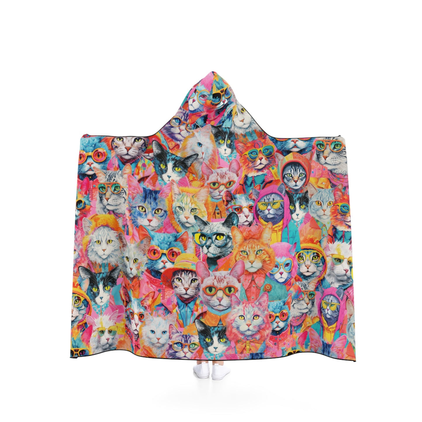 Hipster Cats Pattern Hooded Blanket