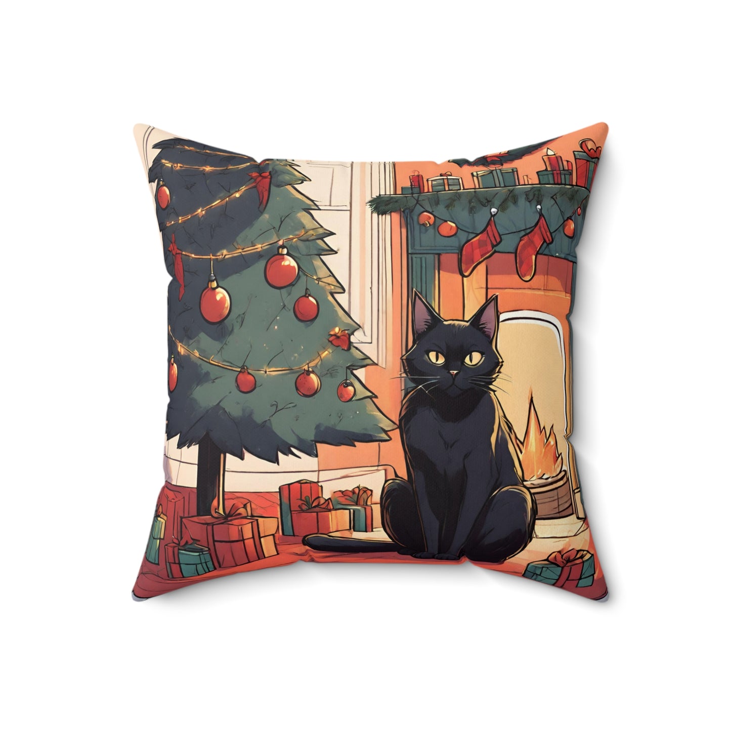 Black Cat Christmas Pillow