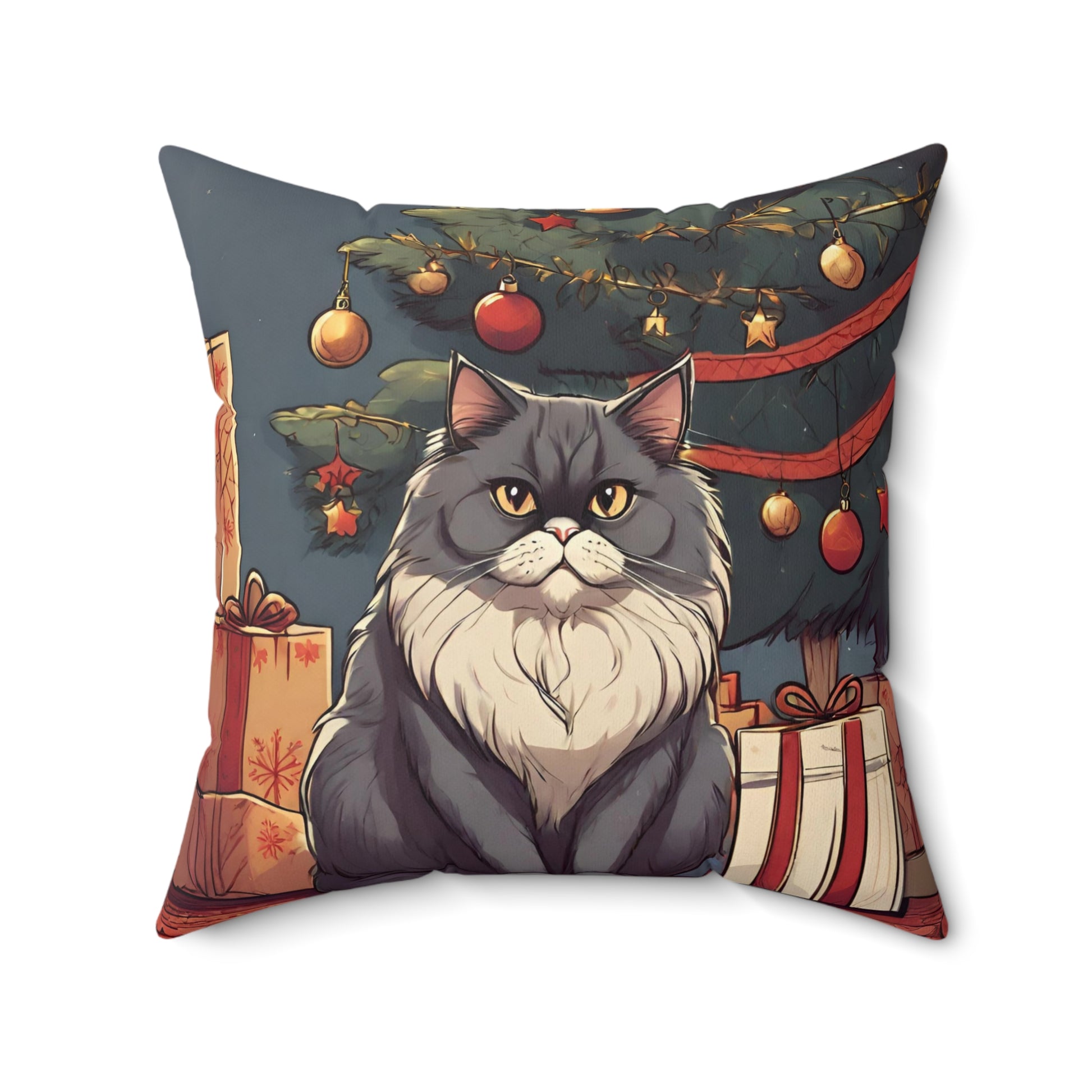 Persian Cat Christmas Pillow, Kawaii Cat xmas Pillow, Cozy Persian Cat Christmas Cushion, Cute Cat Christmas home decor, Xmas room decor