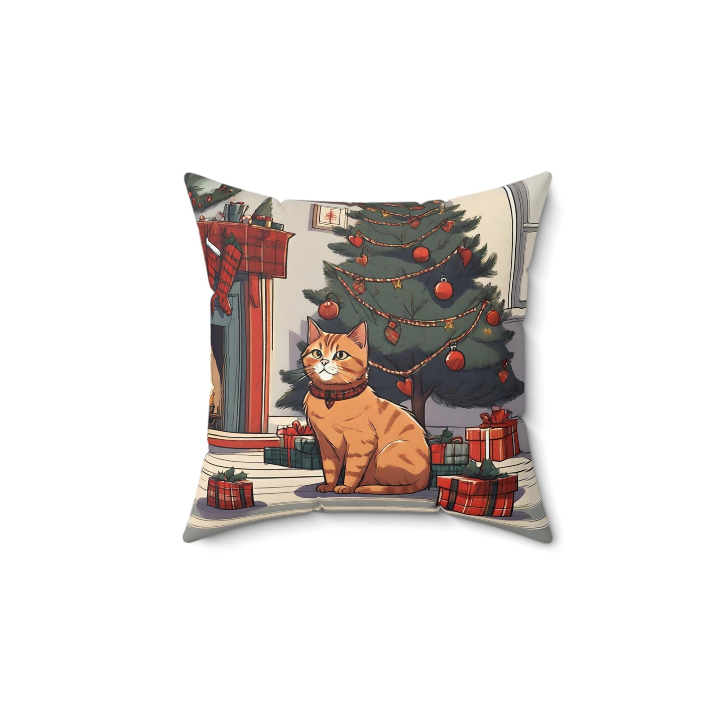 Cute Ginger Cat Christmas Pillow