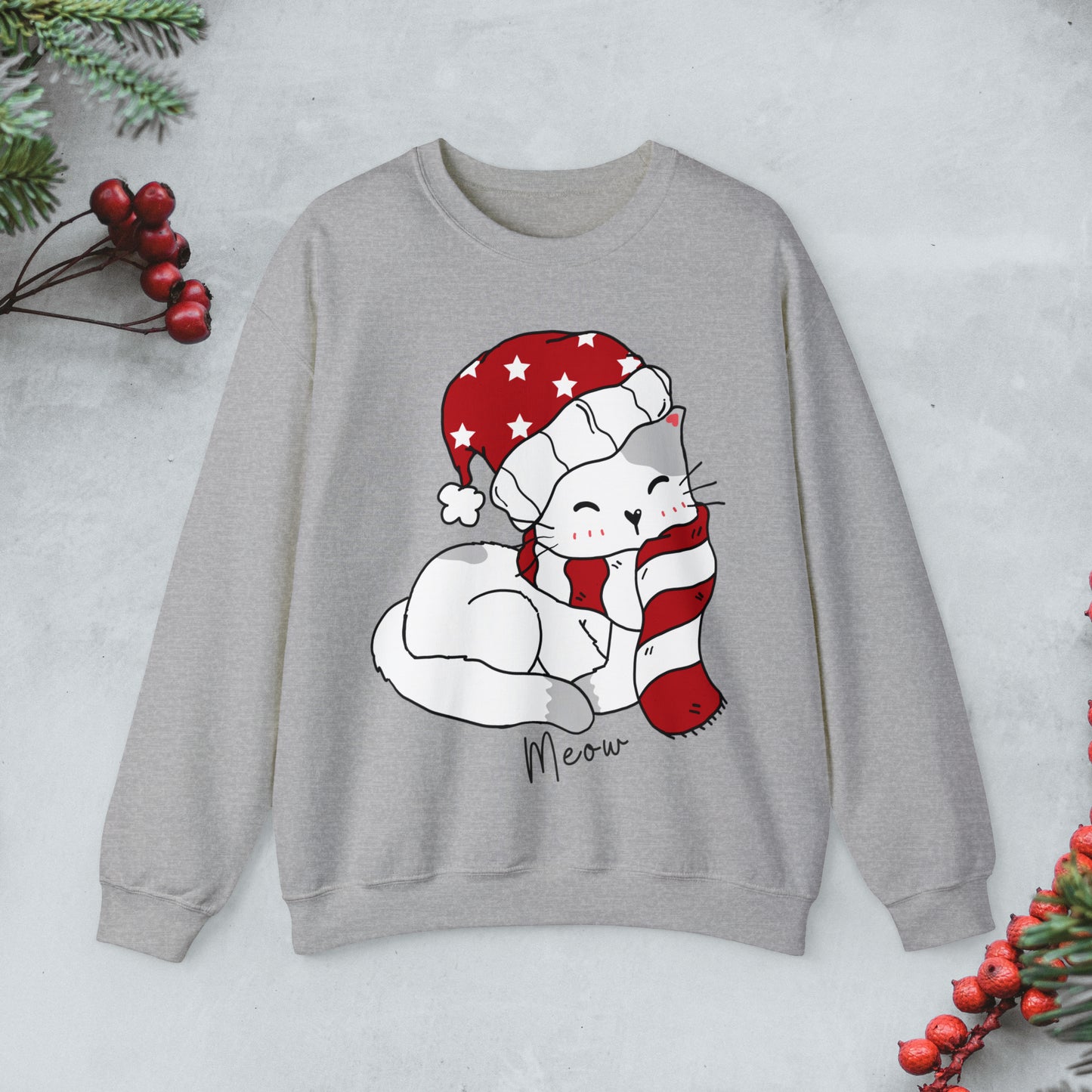 Cute cat Christmas Sweatshirt, Kawaii cat Merry xmas Pullover, Funny cat Merry Christmas crewneck sweater, cat cozy jumper, cat lover gift