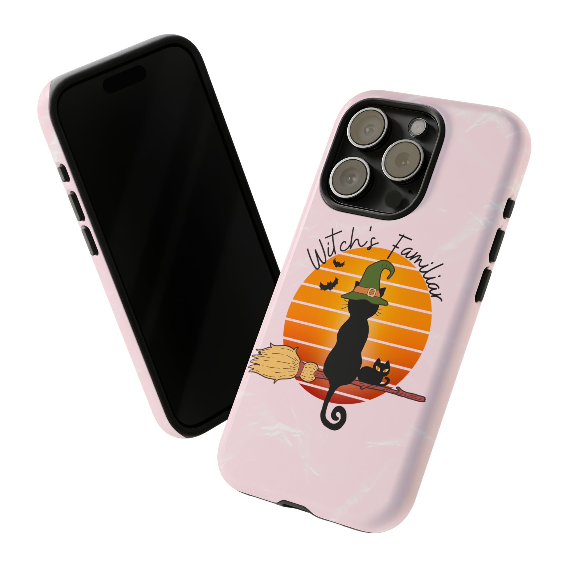 Witchy Cat Retro Vintage Sunset Tough Cases, Black Cat Familiar Phone Case, Spooky Season Tough Cases, Cute Mystical magical Iphone Case