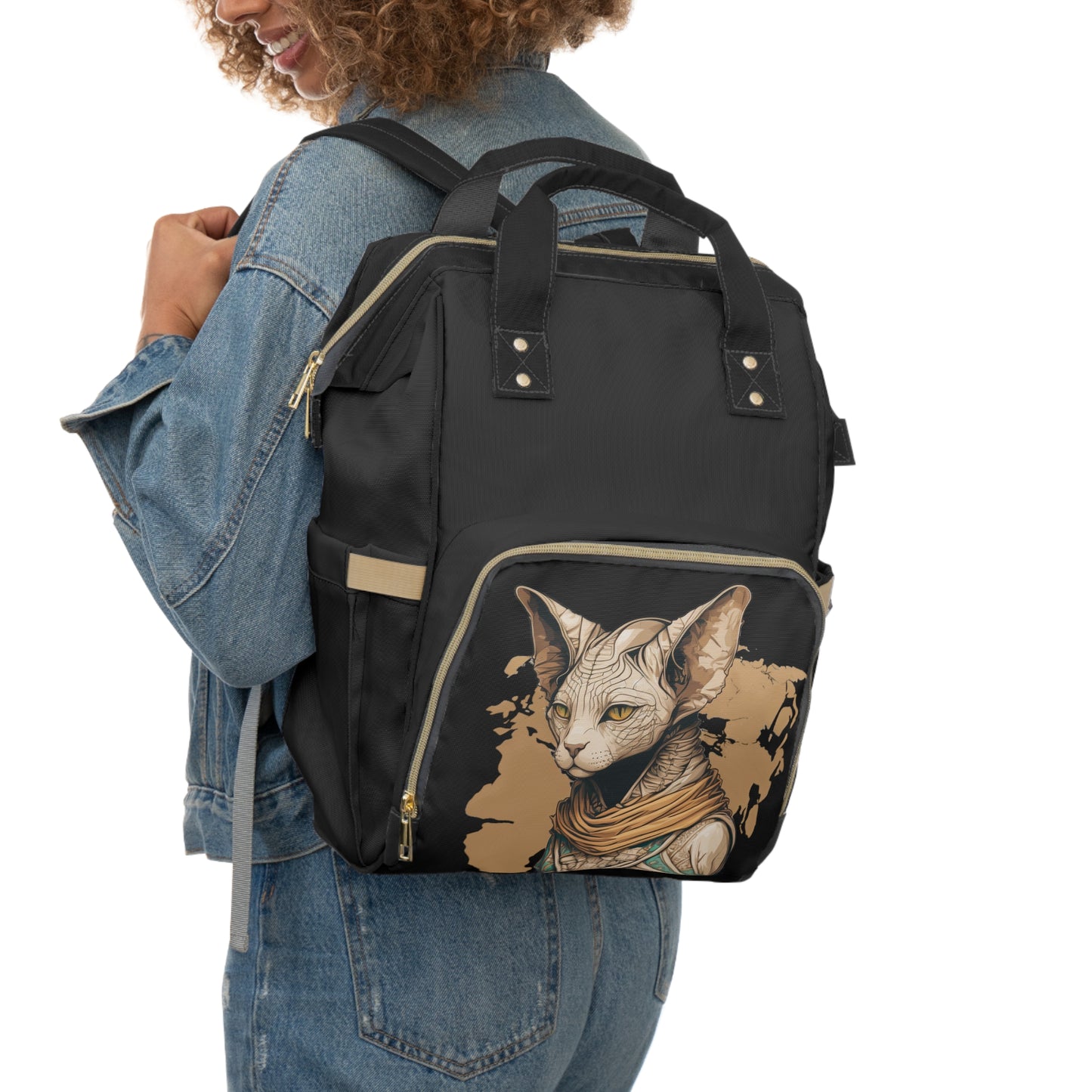 Sphynx Cat Pharaoh Large Capacity Backpack, Sphynx cat pyramid egypt school bag, Sphynx cat Mom student Backpack, Sphynx cat owner gift