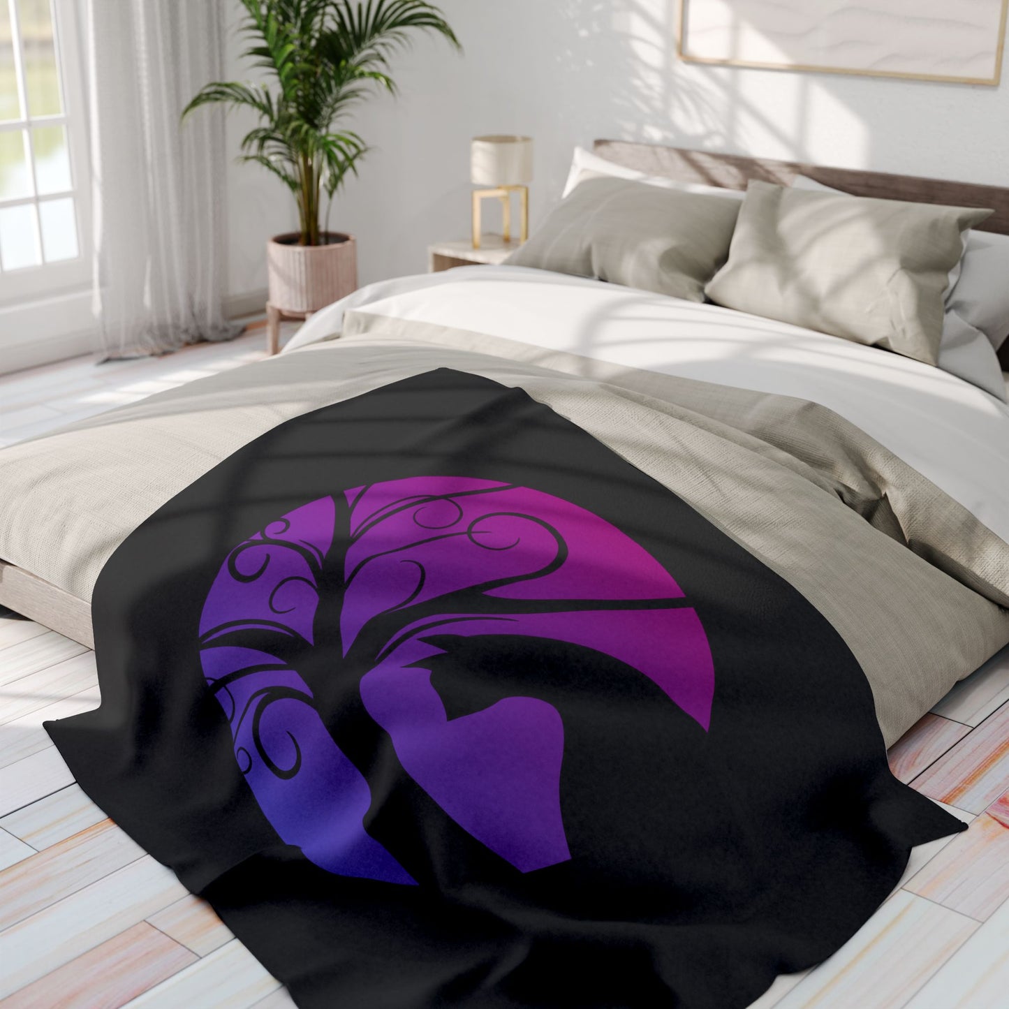 Mystical Black Cat & Moon Arctic Fleece Blanket