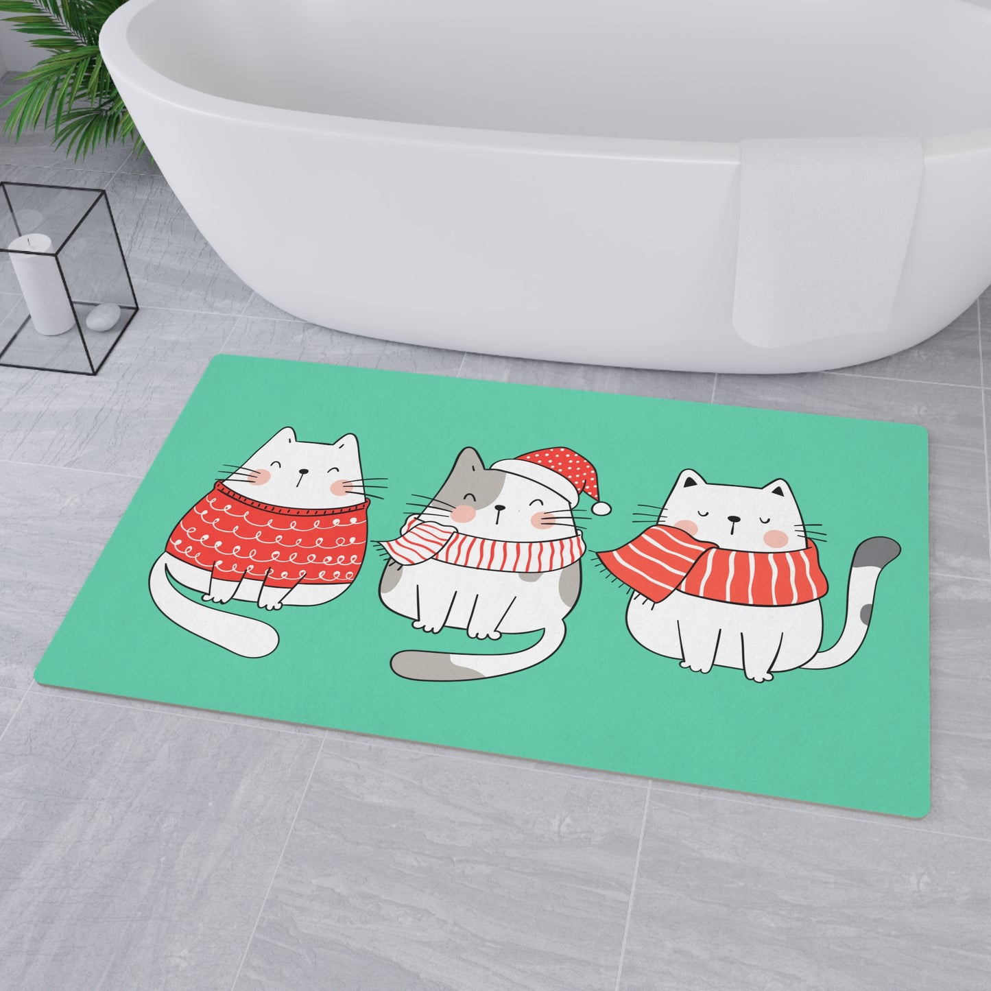 Cute cats trio Christmas Floor mat, Kawaii cats Merry xmas flooring mat, Cozy Christmas doormat, Christmas home decor, Christmas decorations