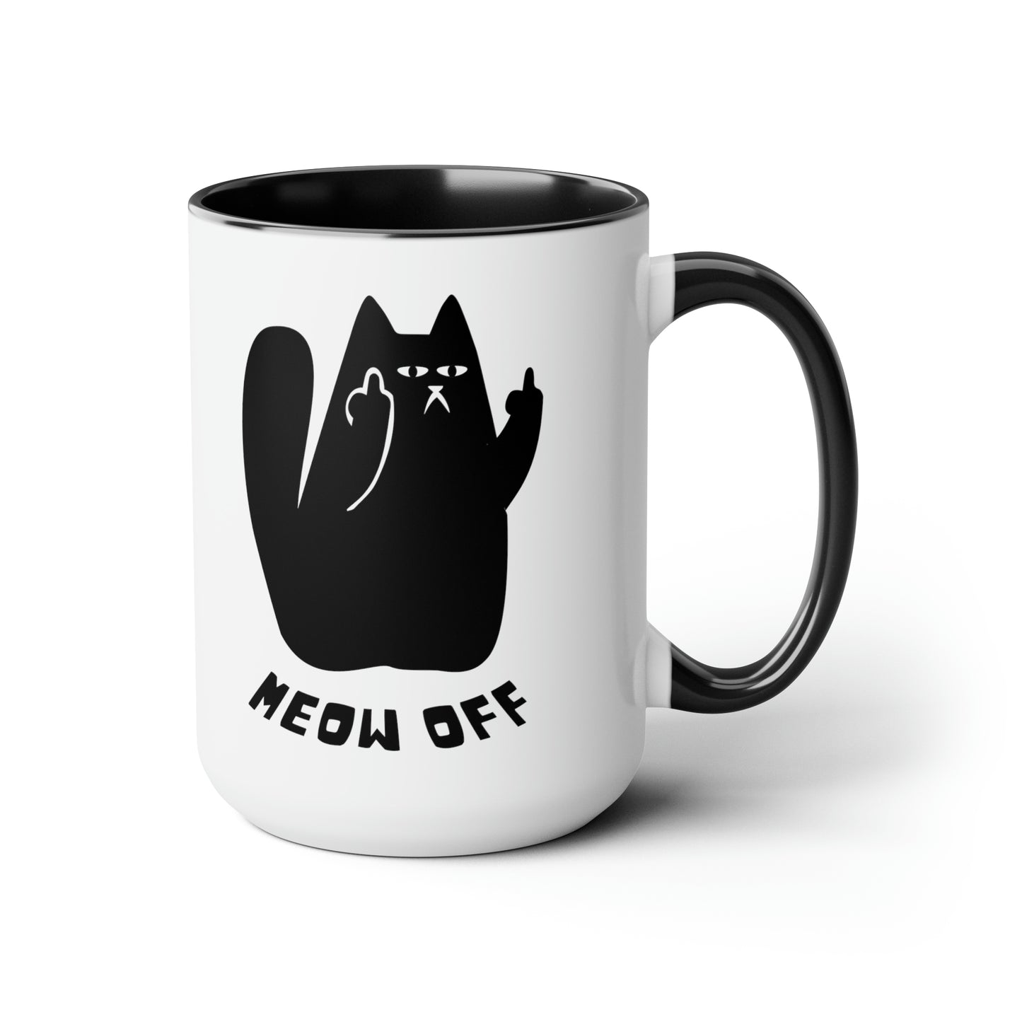 Black Cat pointing middle finger and says meow off Mug 15oz