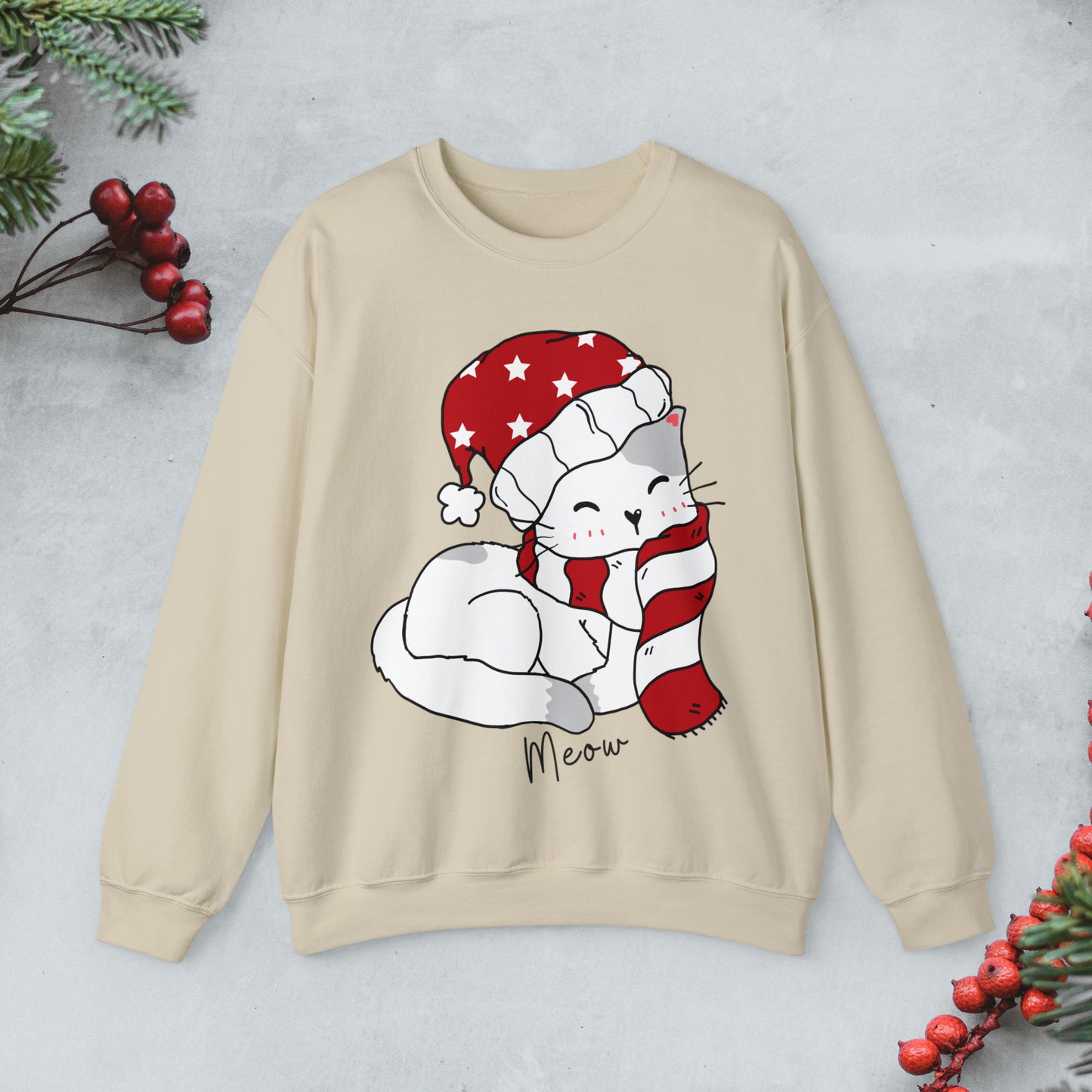 Cute cat Christmas Sweatshirt, Kawaii cat Merry xmas Pullover, Funny cat Merry Christmas crewneck sweater, cat cozy jumper, cat lover gift