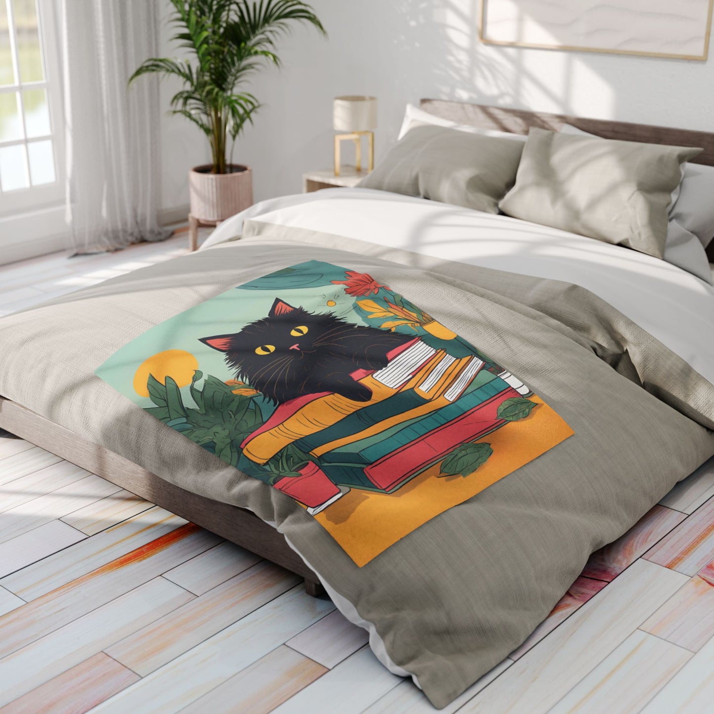 Black Cat and Books Arctic Fleece Blanket