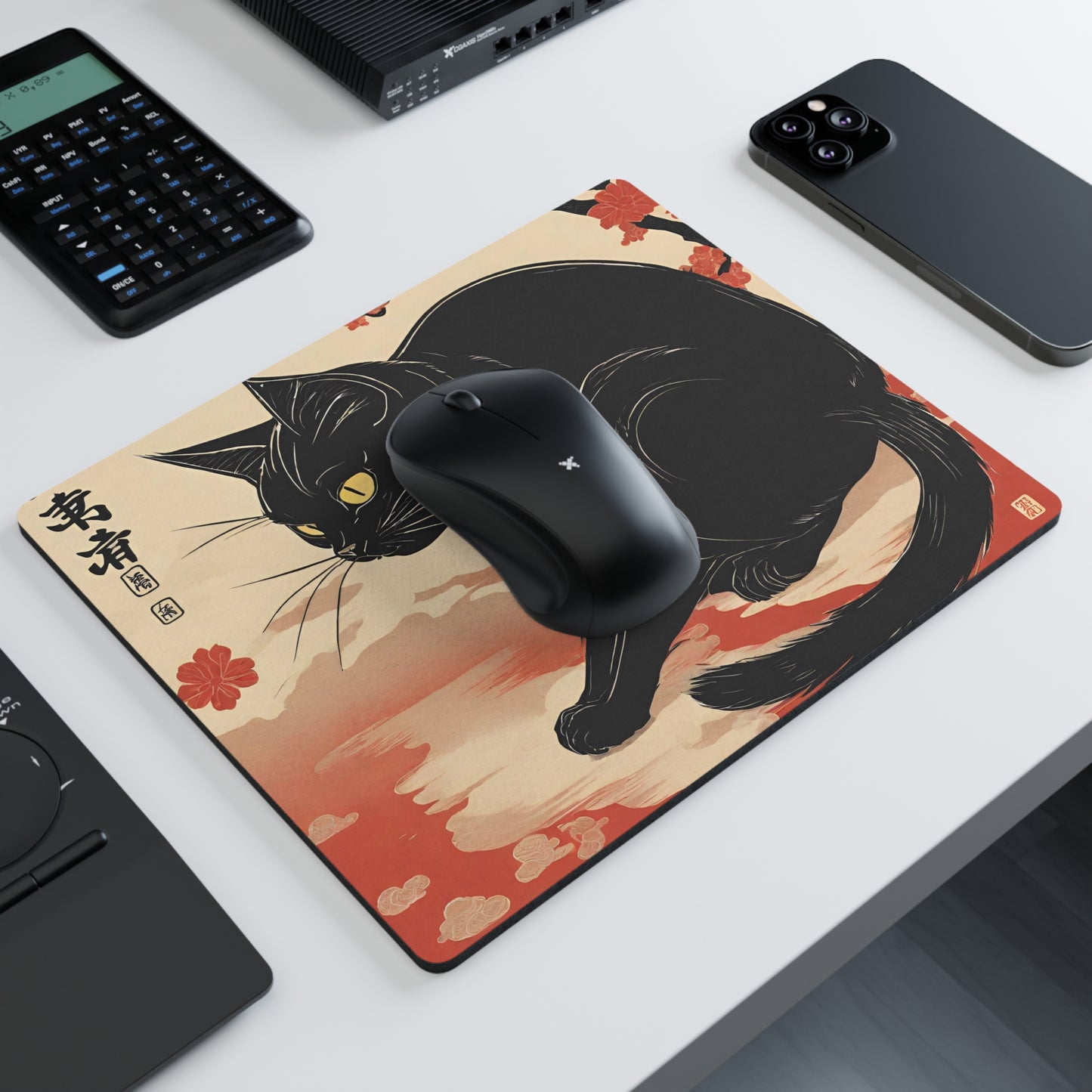 Black Cat Japanese Art Rectangular Mouse Pad