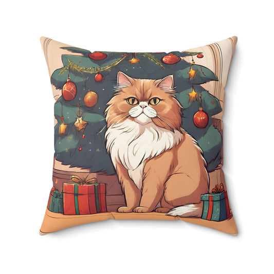 Persian Cat Christmas Pillow, Ginger Cat xmas Pillow, Cozy Persian Cat Christmas Cushion, Cute Cat Christmas home decor, Decorative pillow