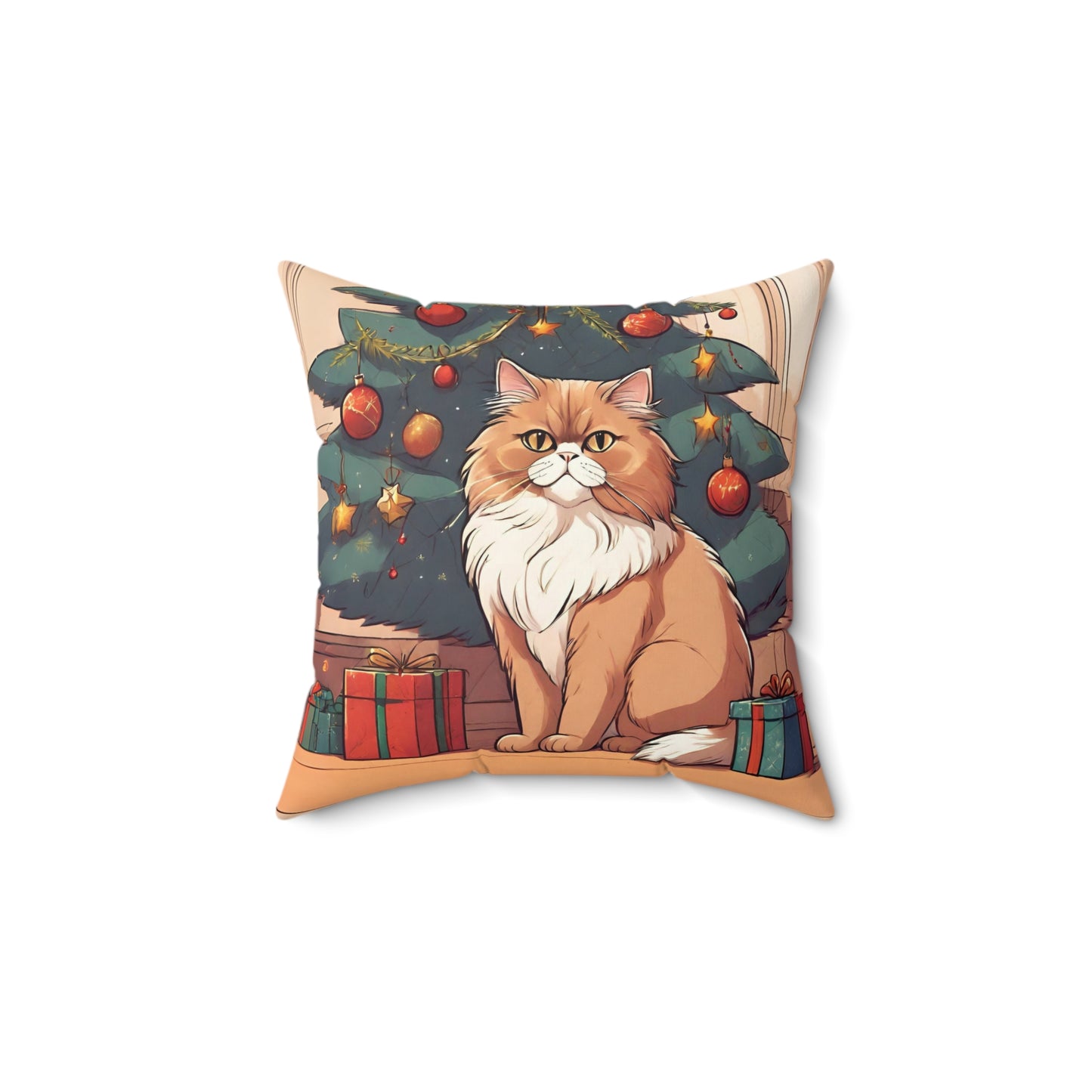 Ginger Persian Cat Christmas Pillow