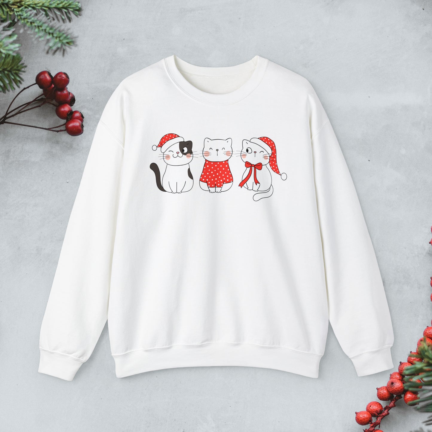 Cute Cats Christmas crewneck Sweatshirt, Kawaii cats xmas Pullover, Funny cats Merry Christmas sweater, Cute cat cozy jumper, cat lover gift