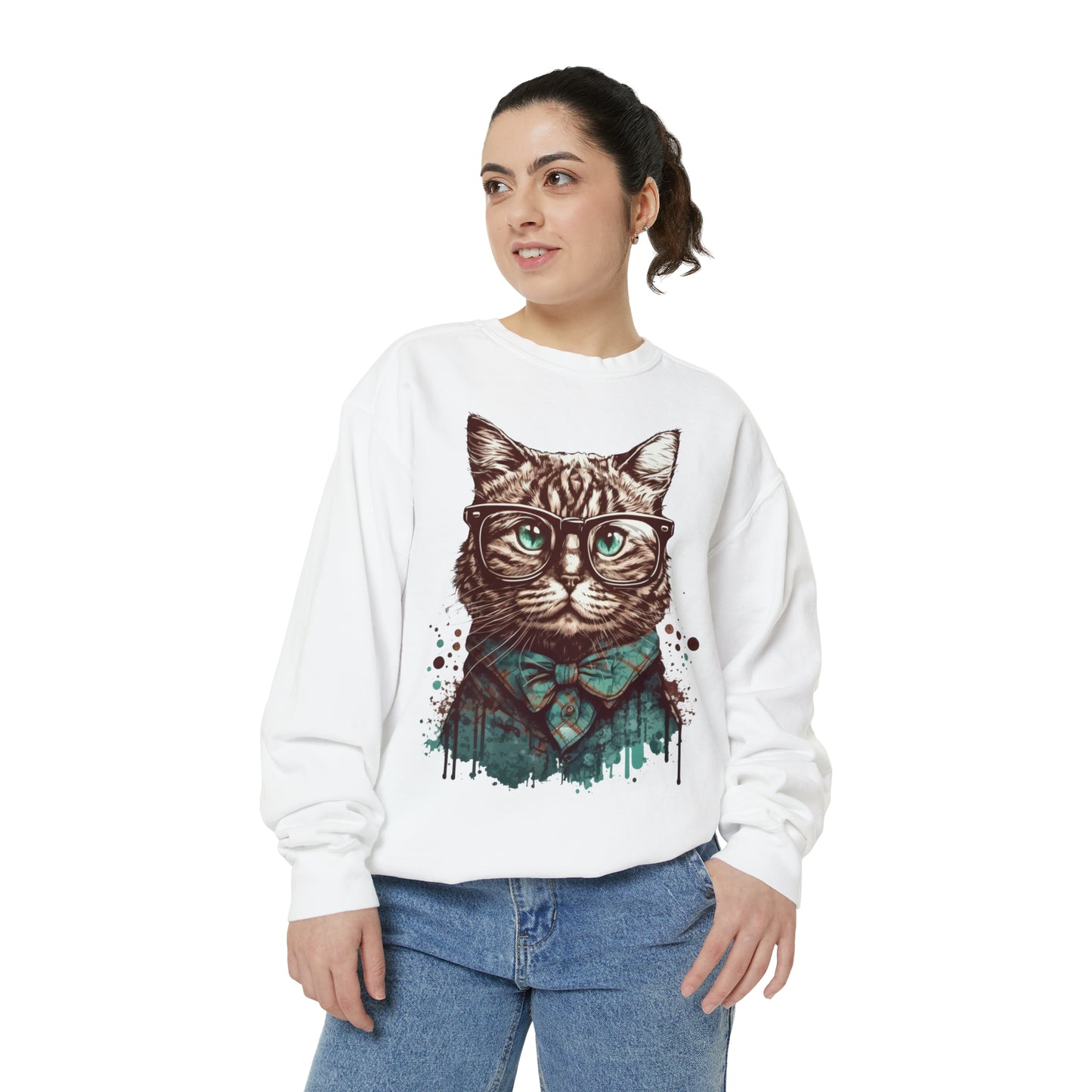 Nerdy Cat Garment-Dyed Sweatshirt