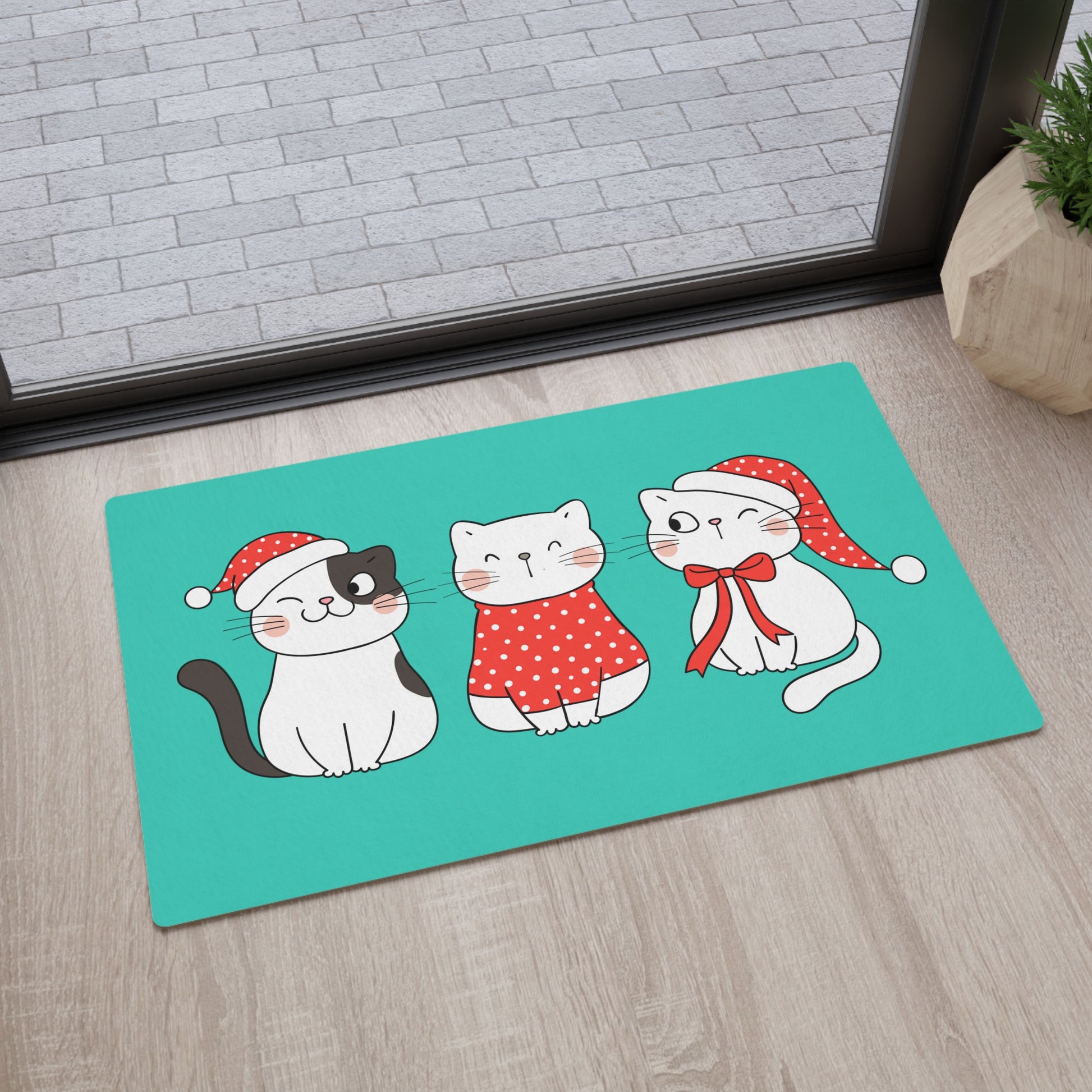 Cute cats Christmas Floor mat, Kawaii cats Merry xmas flooring mat, Cozy cats Christmas doormat, Christmas home decor, Christmas decorations