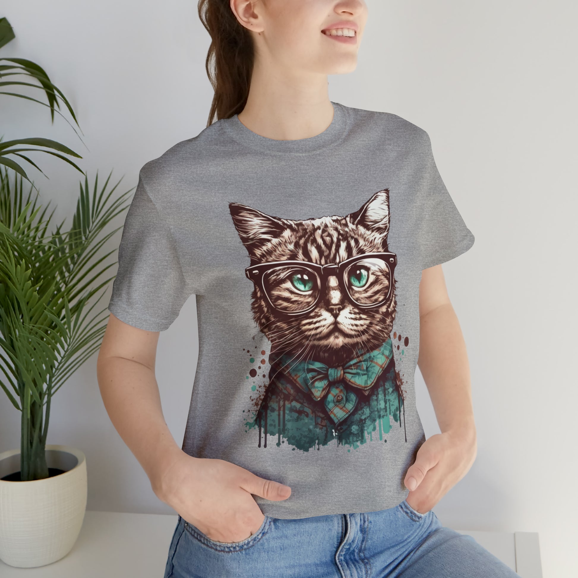 Nerdy cat T-shirt, Cute cat Unisex Jersey Short Sleeve Tee shirt, Geeky cat tshirt, Tabby cat shirt, Cool Cat shirt, gifts for cat lovers