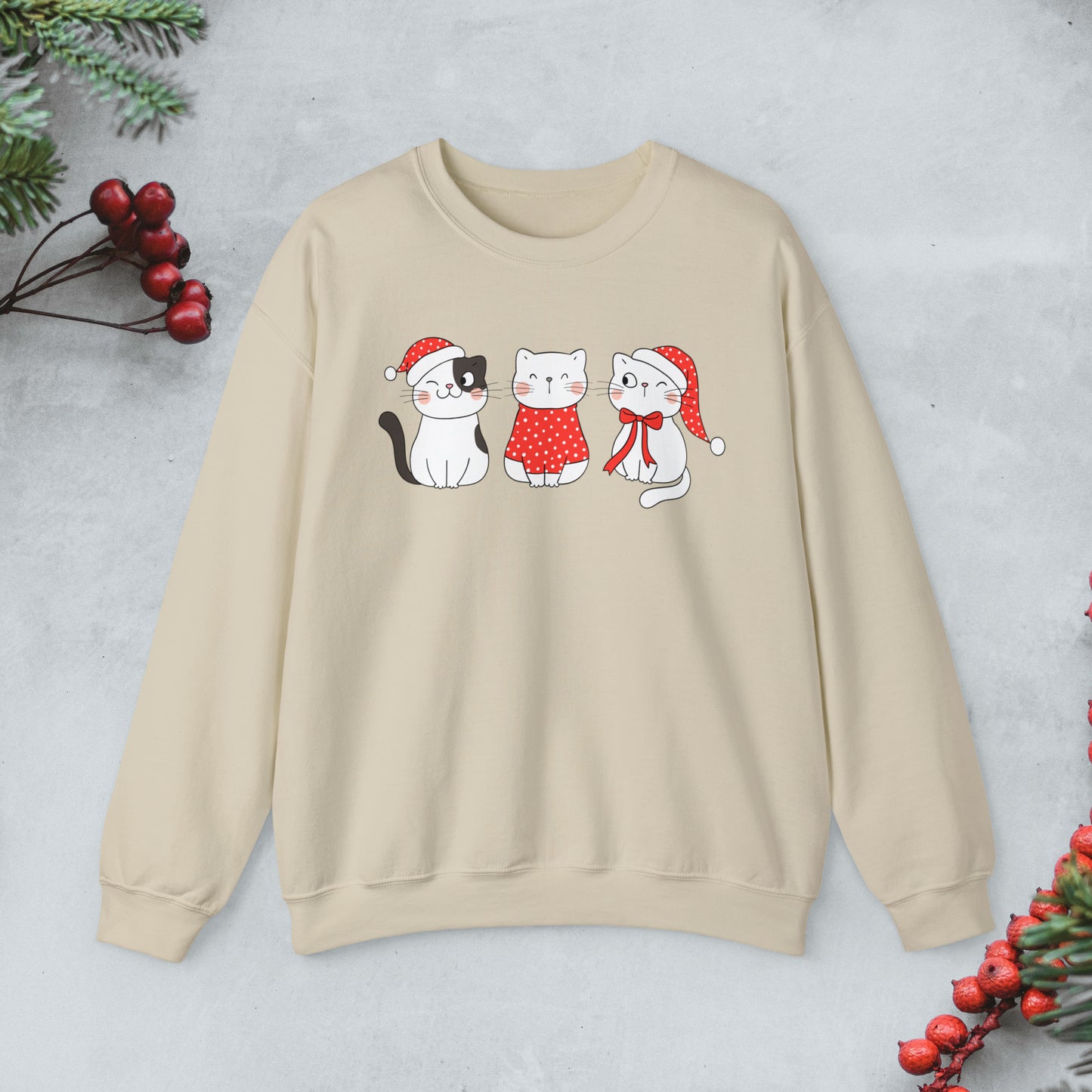 Cute Cats Christmas crewneck Sweatshirt, Kawaii cats xmas Pullover, Funny cats Merry Christmas sweater, Cute cat cozy jumper, cat lover gift