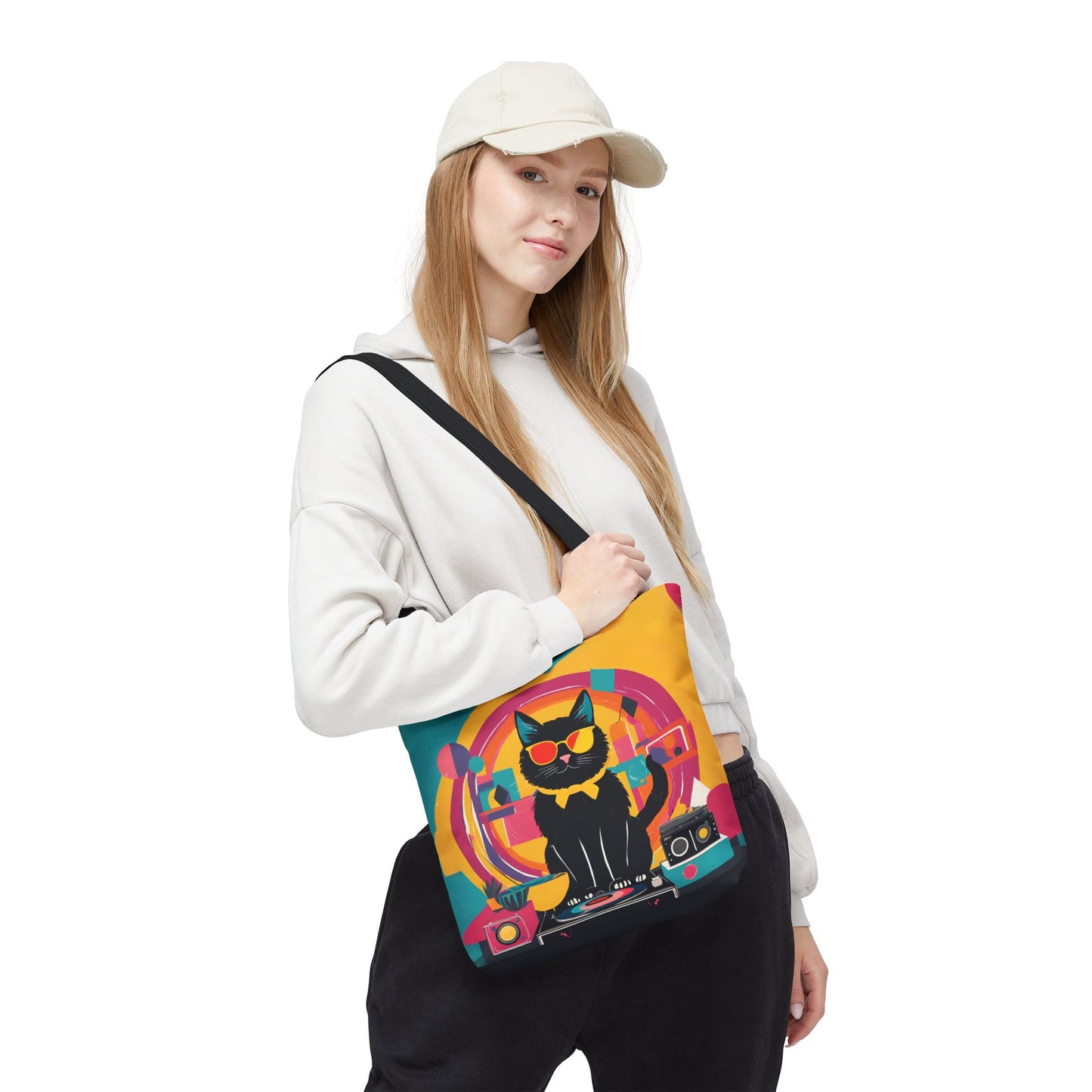 Black Cat DJ Canvas Tote Bag