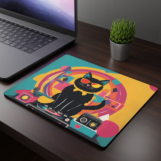 DJ Retro Cat Rectangular Mouse Pad