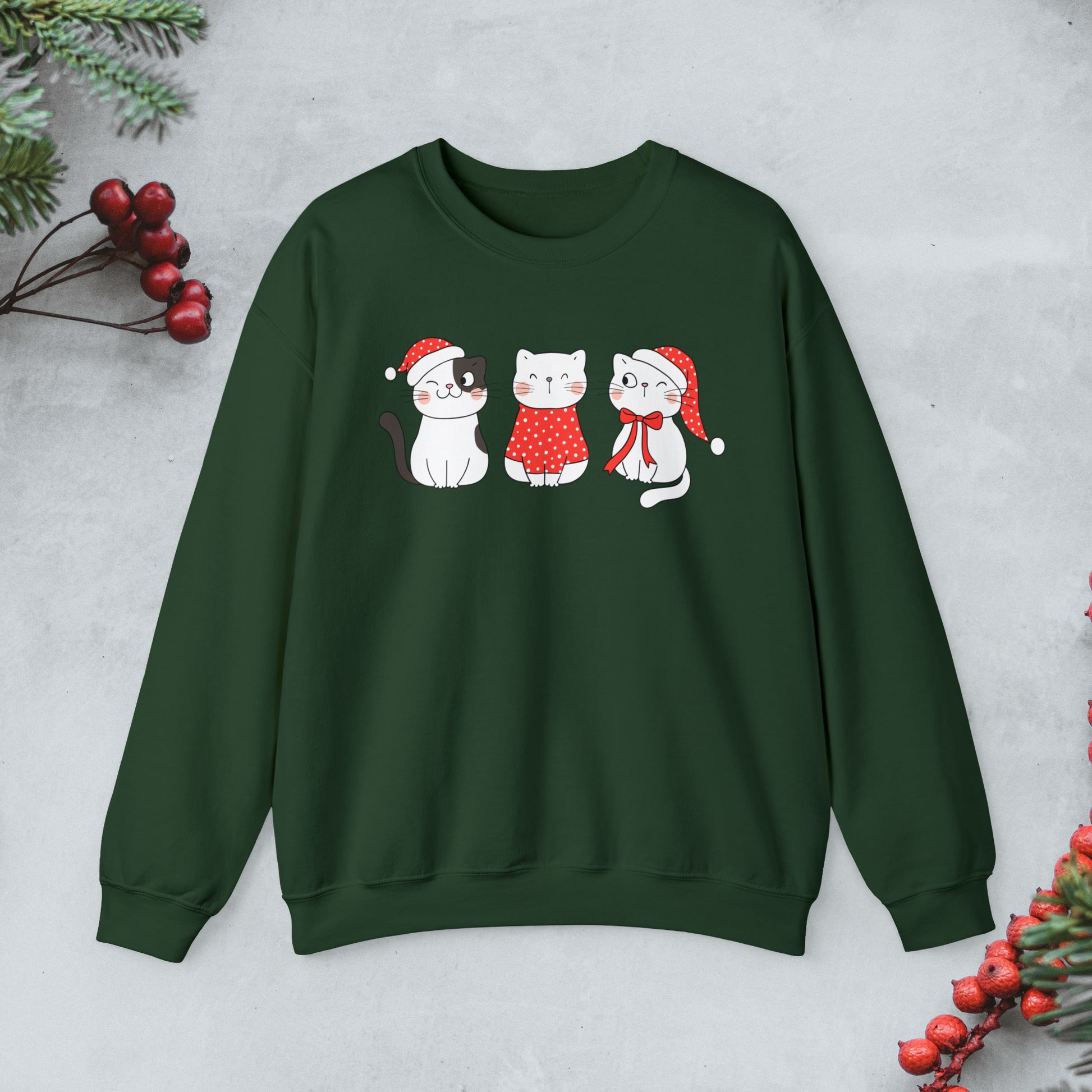 Cute Cats Christmas crewneck Sweatshirt, Kawaii cats xmas Pullover, Funny cats Merry Christmas sweater, Cute cat cozy jumper, cat lover gift