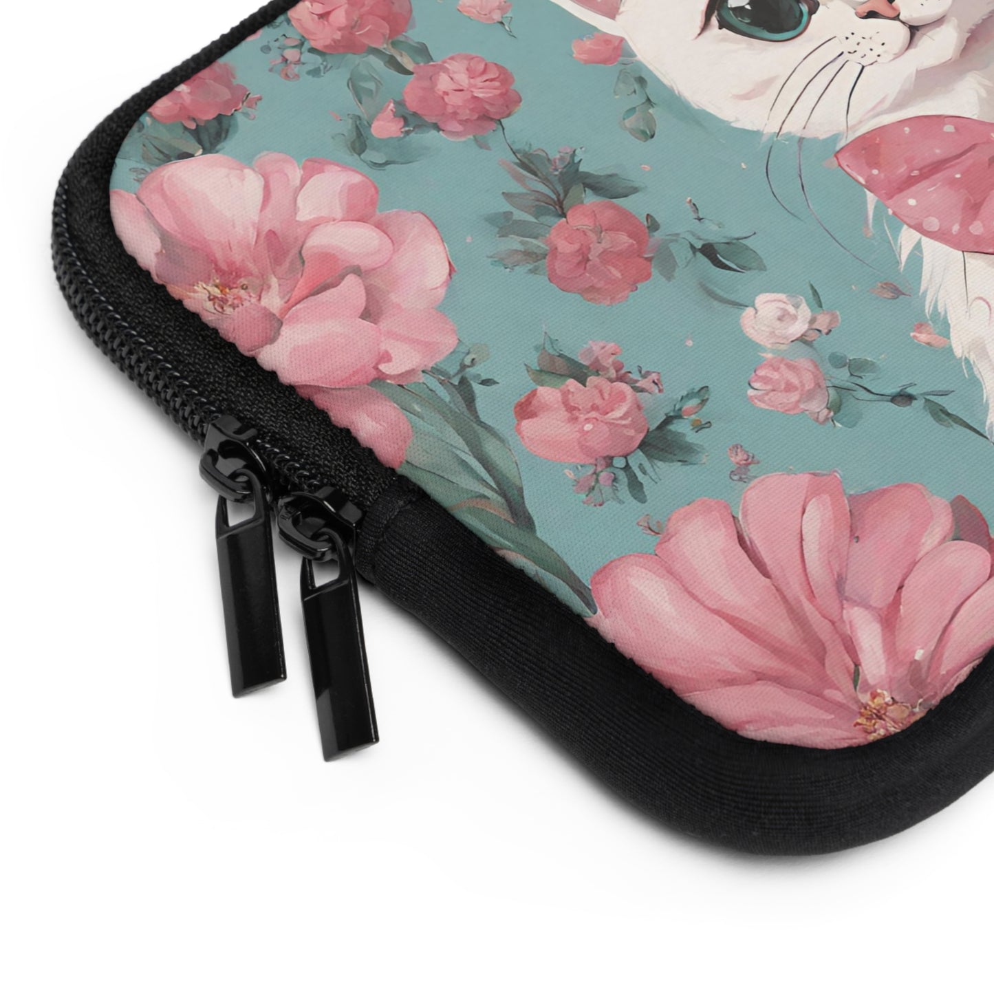 White Cat with Flowers Laptop Sleeve