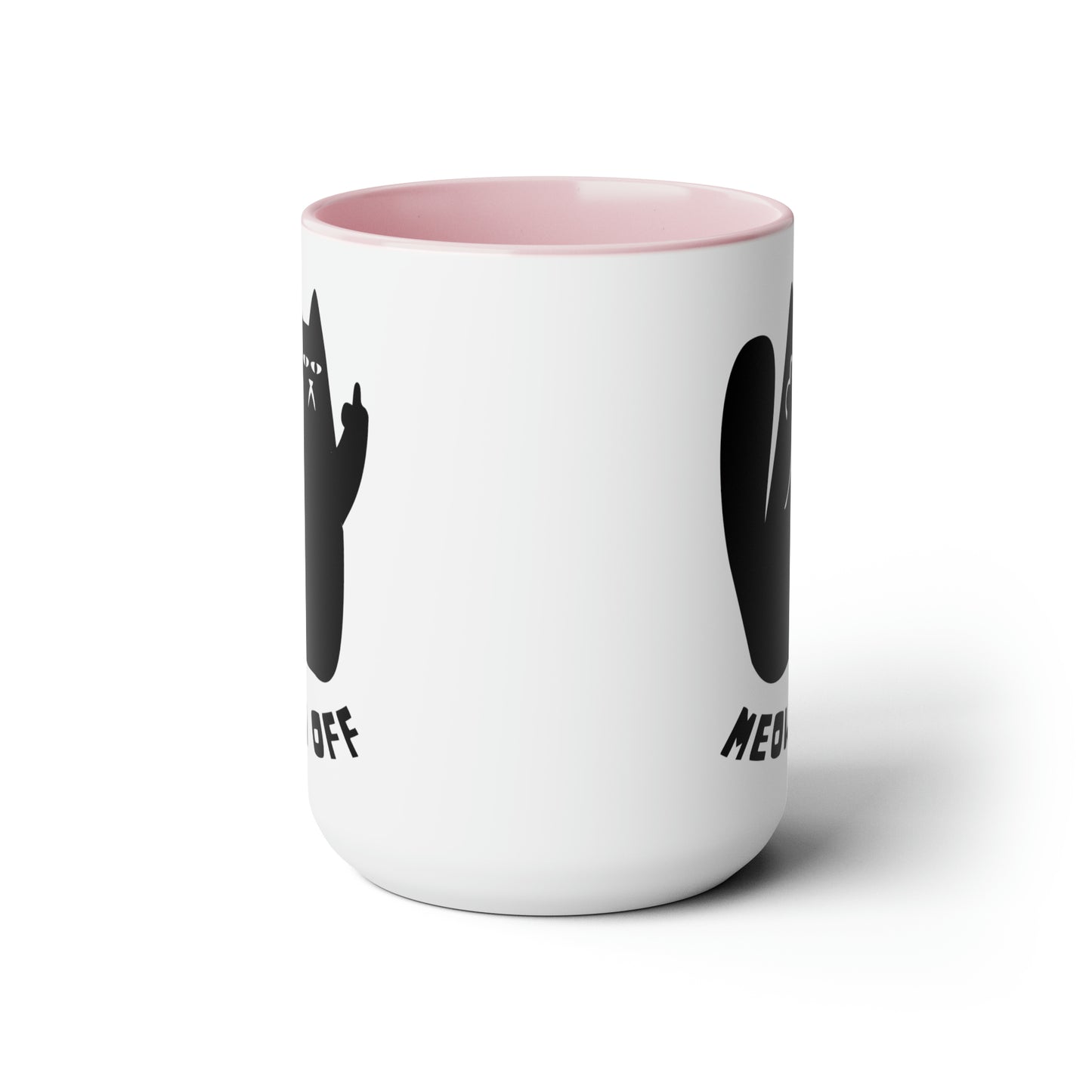 Black Cat pointing middle finger and says meow off Mug 15oz