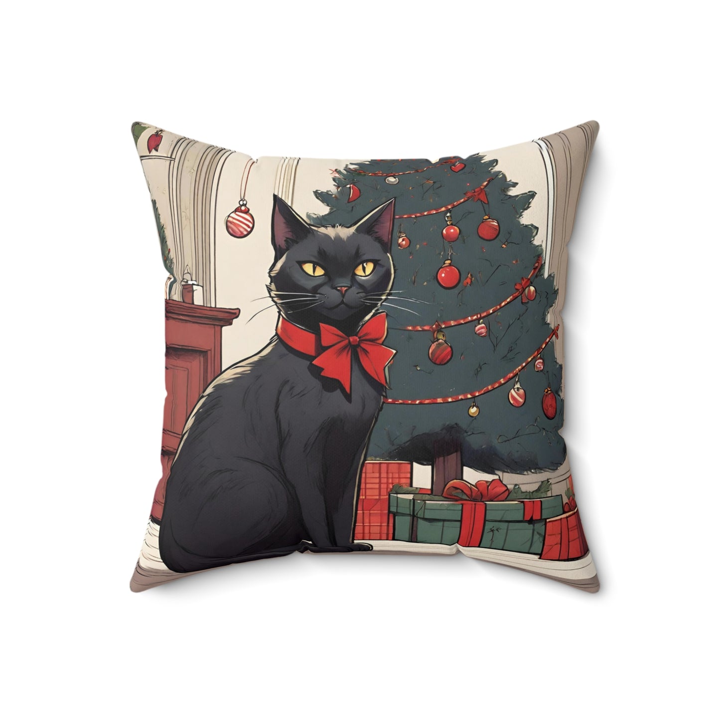 Cute Black Cat Christmas Pillow