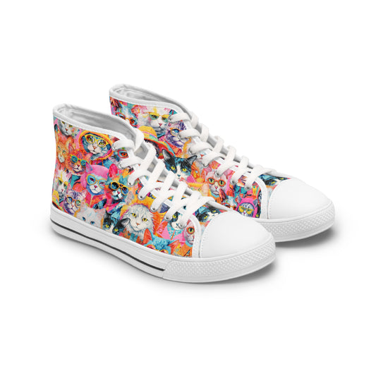 Hipster Cats Pattern Women's High-Top Sneakers