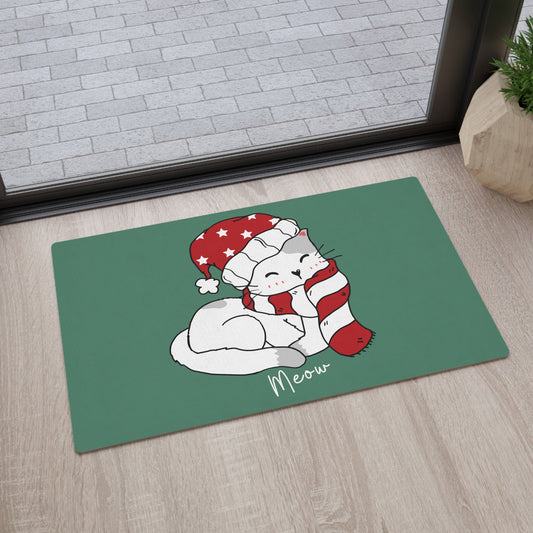 Cute cat Christmas Floor mat, Kawaii cat Merry xmas flooring mat, Cozy cat Christmas doormat, Christmas home decor, Christmas decorations