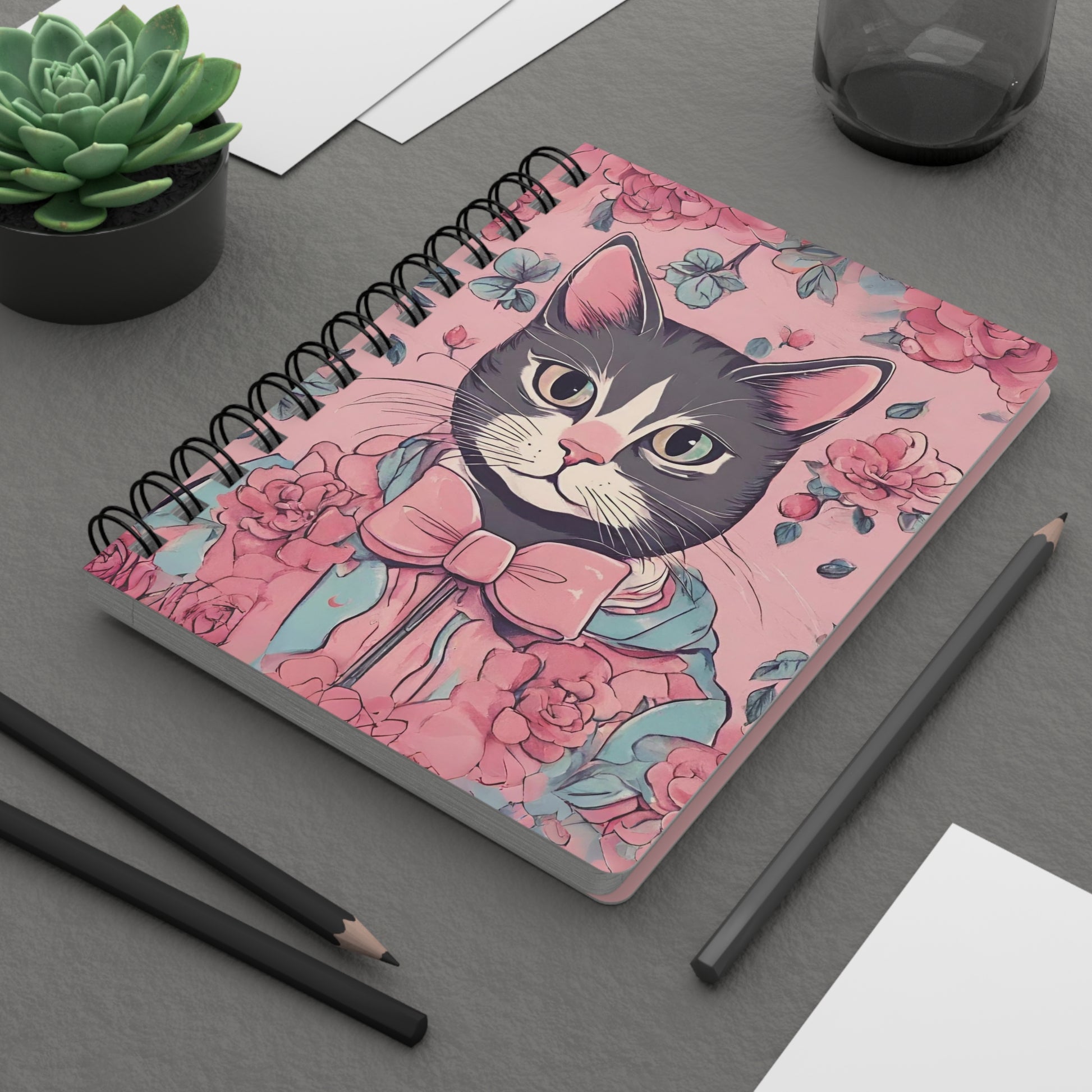 Floral Cat Spiral Journal, Victorian Cat Notebook, Cute vintage cat Journal, cat lover gift, Cottagecore aesthetic journal, Back to school