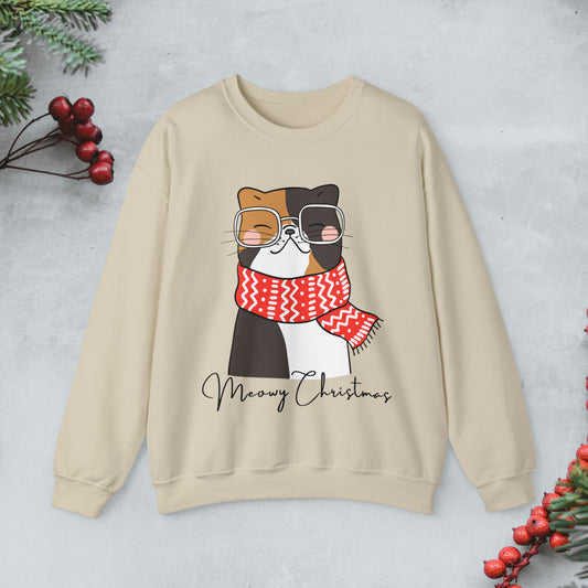 Nerdy Cat Christmas Sweatshirt, Cute cat xmas Pullover, Funny cat Merry Christmas crewneck sweater, cat cozy jumper, Geeky cat lover gift