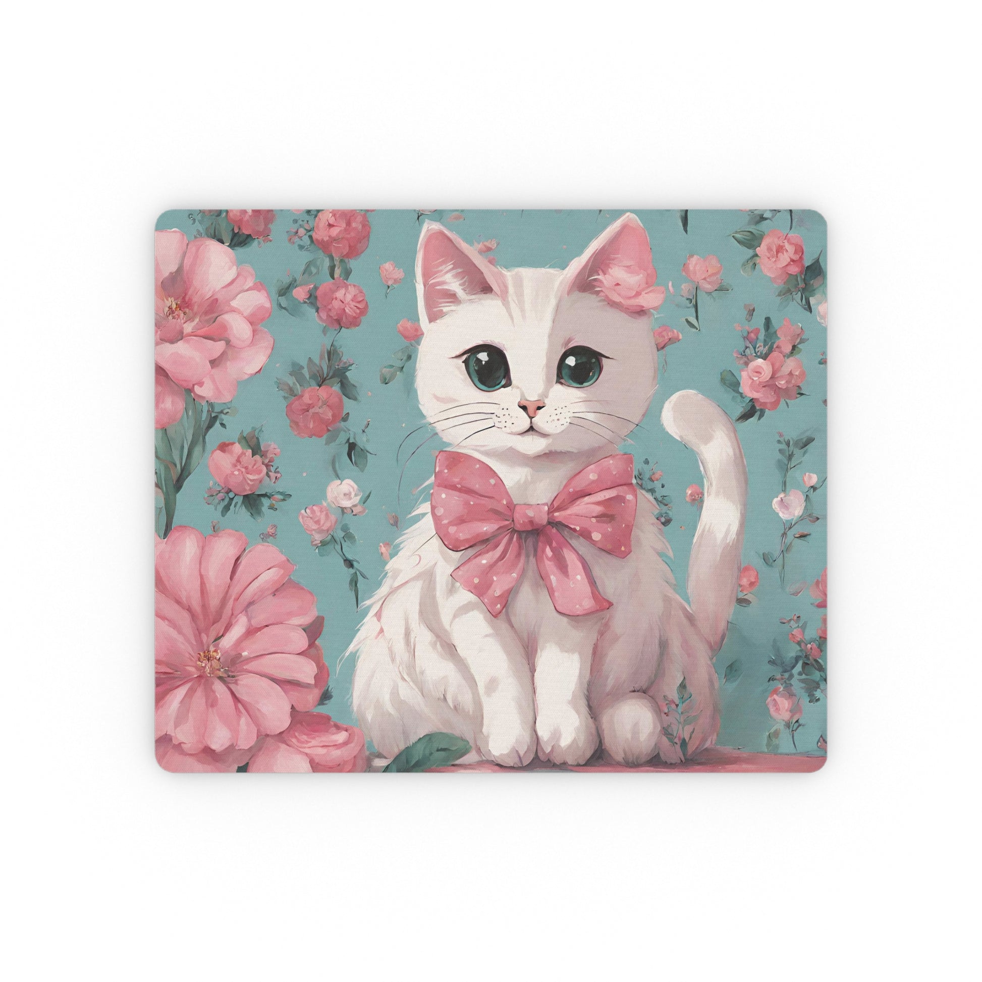 Floral Cat Mouse Pad, Cute flowers cat mousepad, cottagecore aesthetic Floral girly desk accessories, Vintage victorian computer accessories