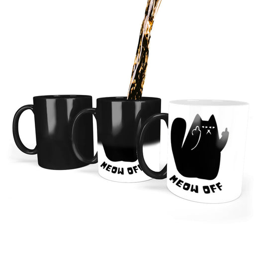 Black Cat pointing middle finger Color Changing Mug, Funny cat mug, Fuck you cat mug, sarcastic cat Mug, cat humor mug, funny cat gifts