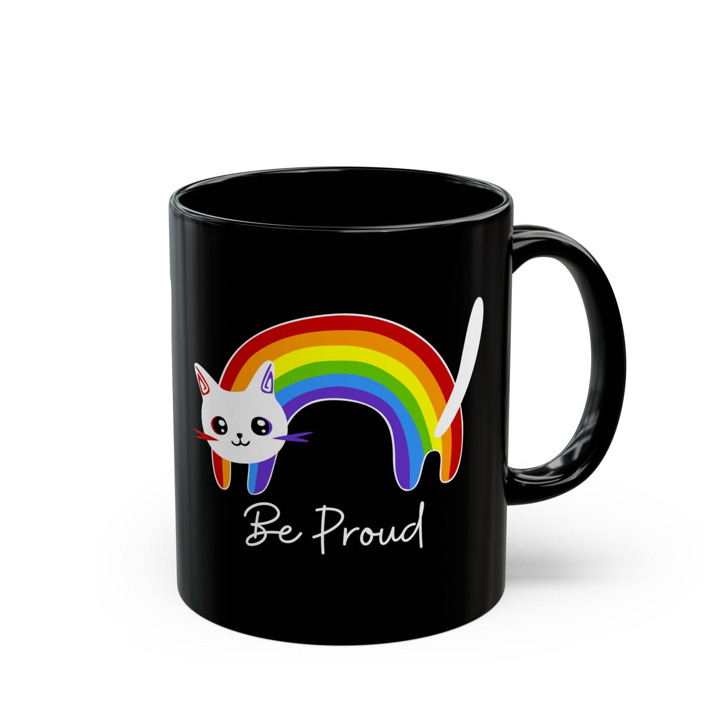 Rainbow Pride Cat 11oz Black Mug