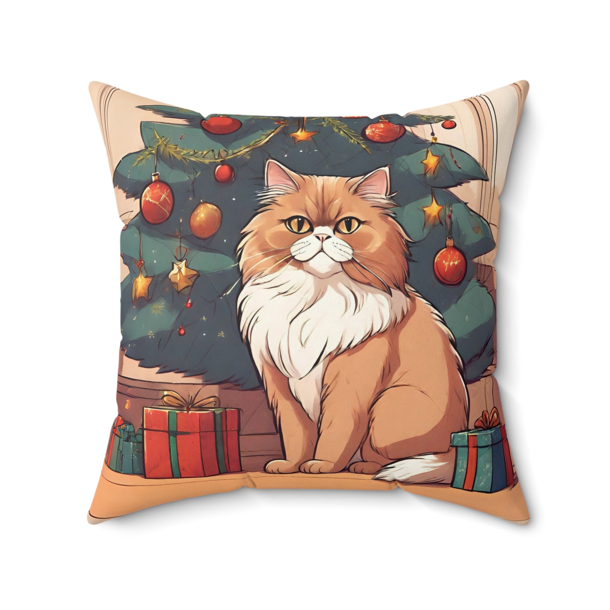 Persian Cat Christmas Pillow, Ginger Cat xmas Pillow, Cozy Persian Cat Christmas Cushion, Cute Cat Christmas home decor, Decorative pillow