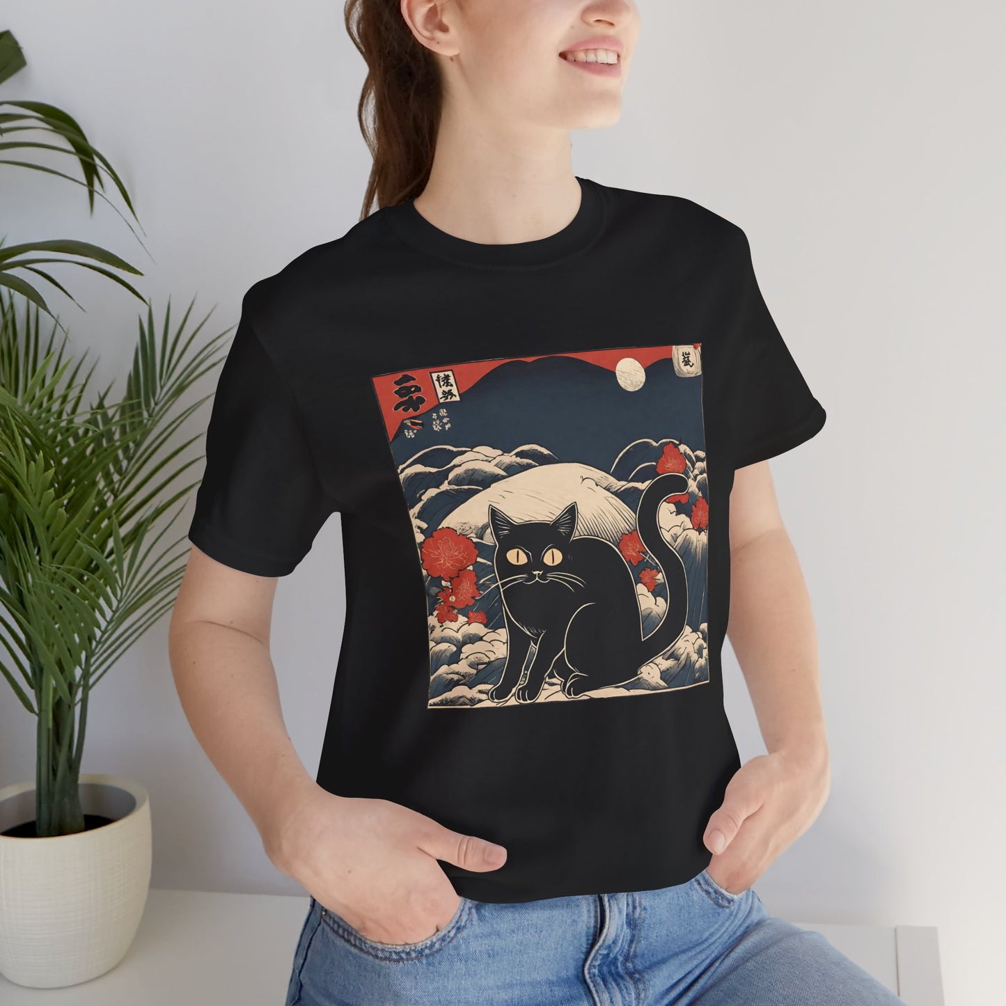 Funny Black Cat Ukiyo-e Style T-shirt