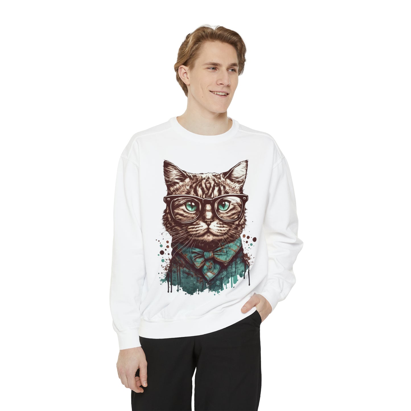 Nerdy Cat Garment-Dyed Sweatshirt