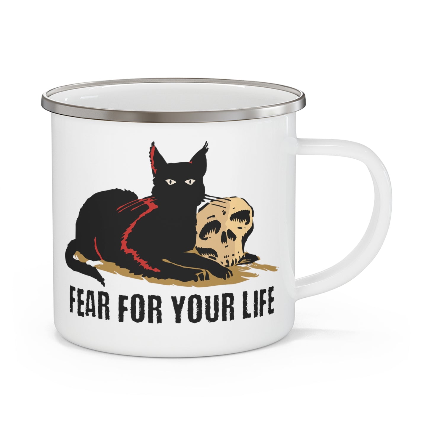 Black Cat Says Fear For Your Life Enamel Mug
