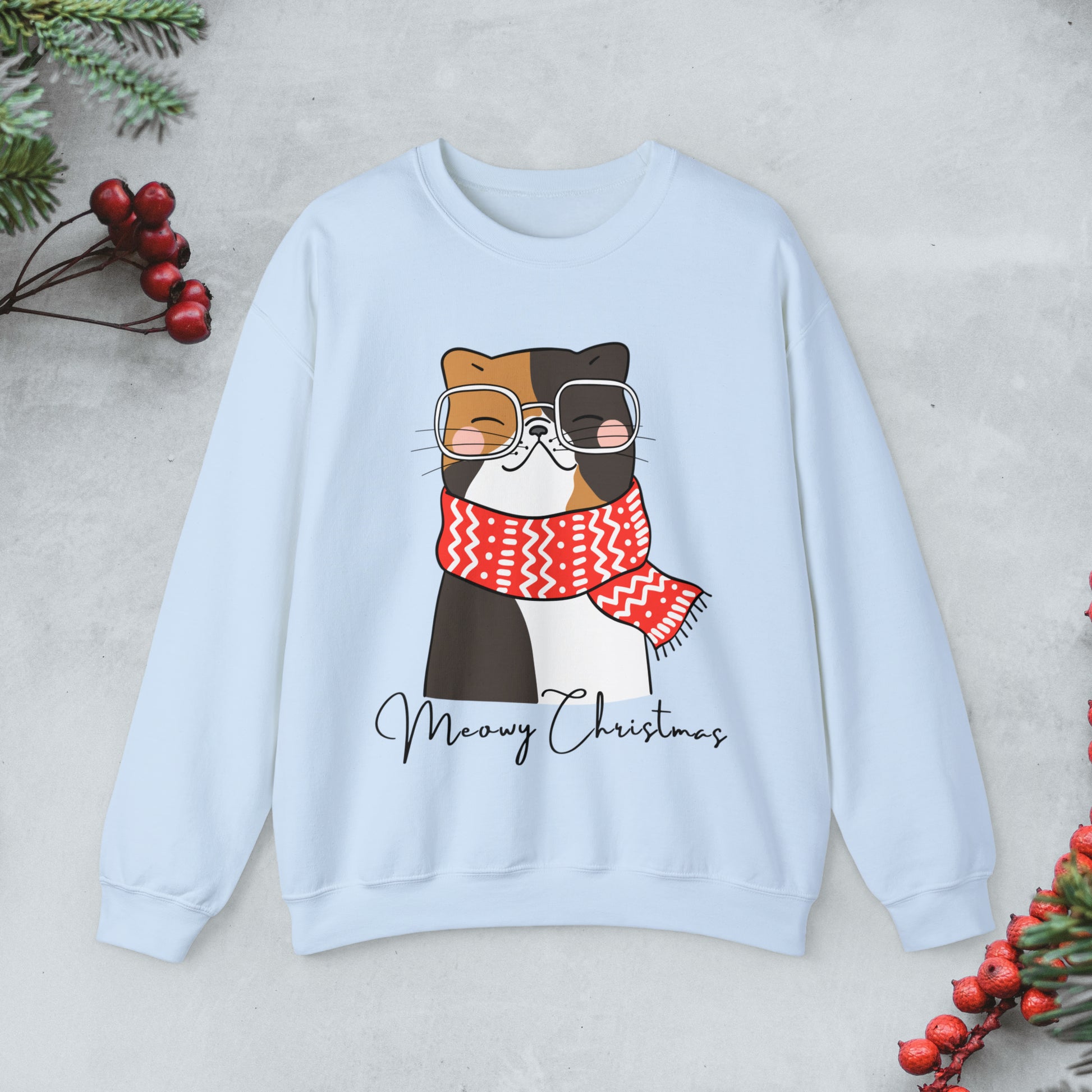 Nerdy Cat Christmas Sweatshirt, Cute cat xmas Pullover, Funny cat Merry Christmas crewneck sweater, cat cozy jumper, Geeky cat lover gift