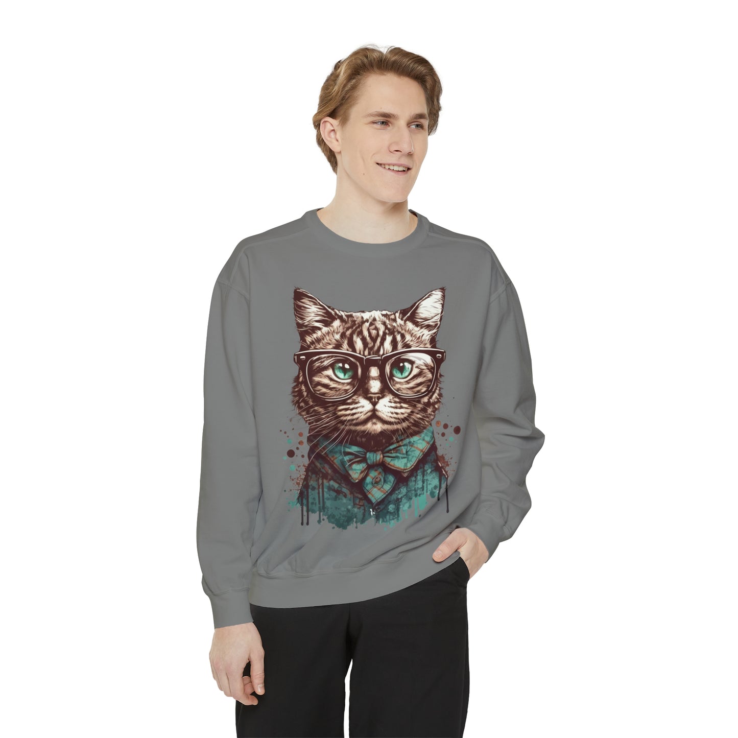 Nerdy Cat Garment-Dyed Sweatshirt